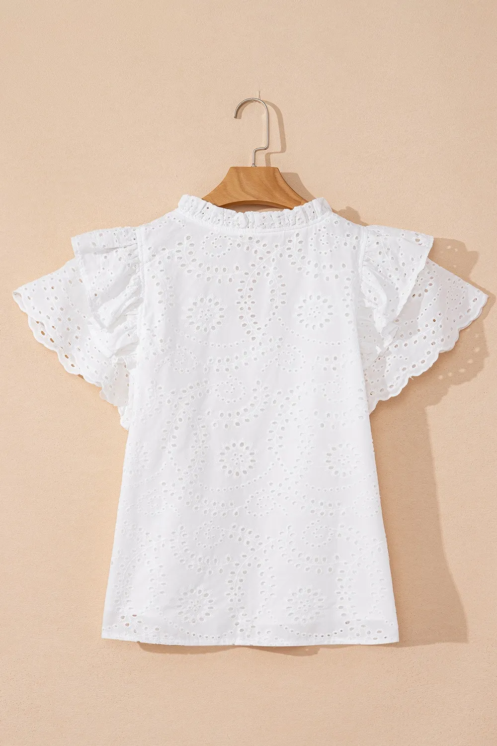 Eyelet Notched Short Sleeve Blouse - Image 8