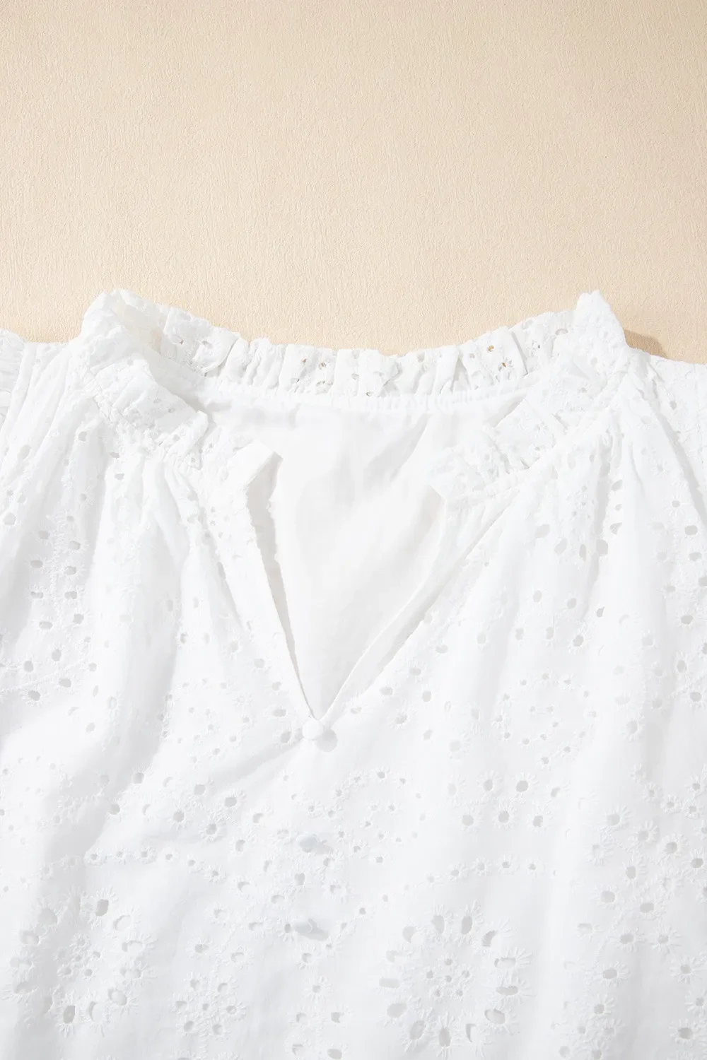 Eyelet Notched Short Sleeve Blouse - Image 9