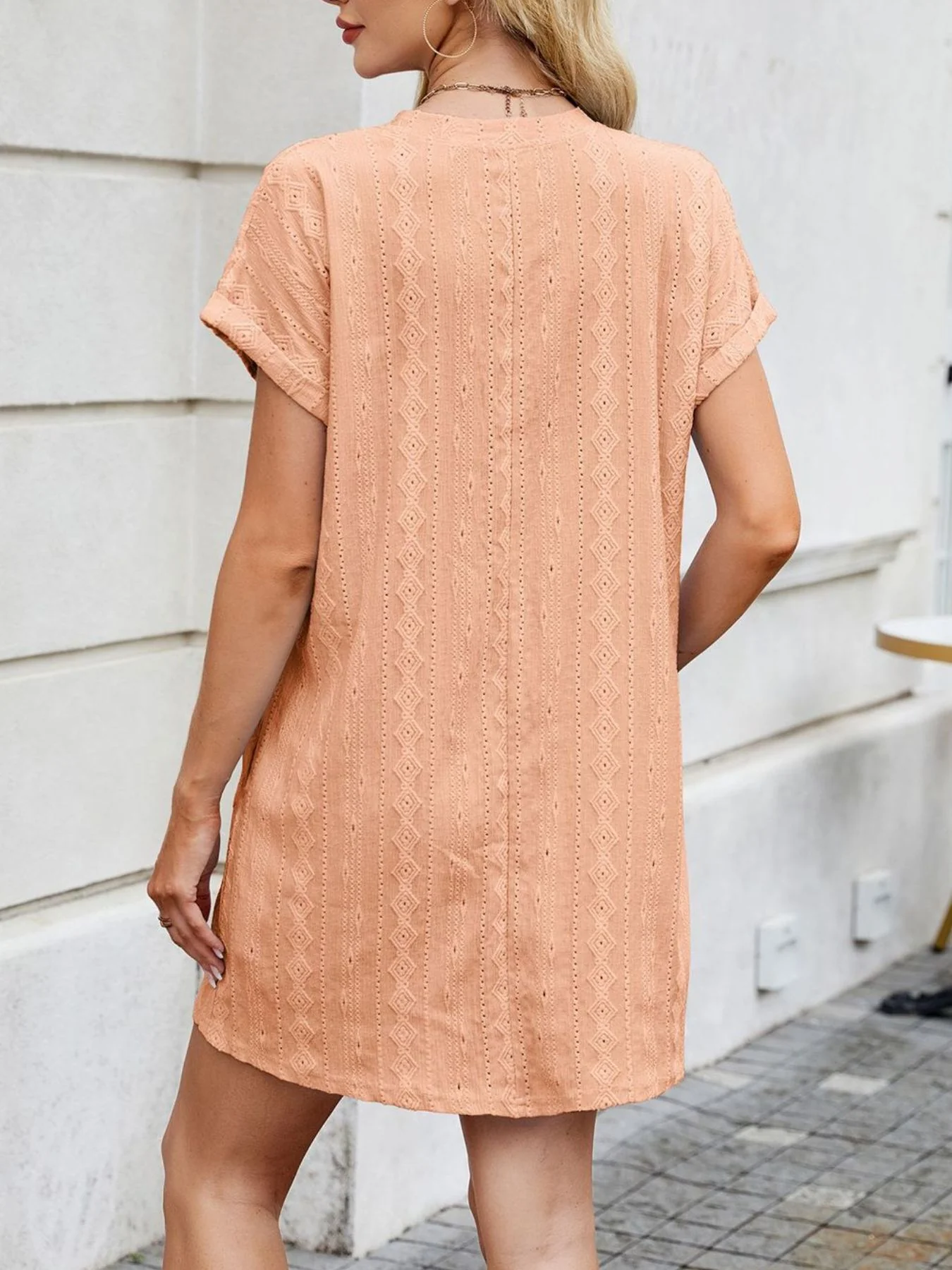 Eyelet Round Neck Casual Mini Dress - Image 14