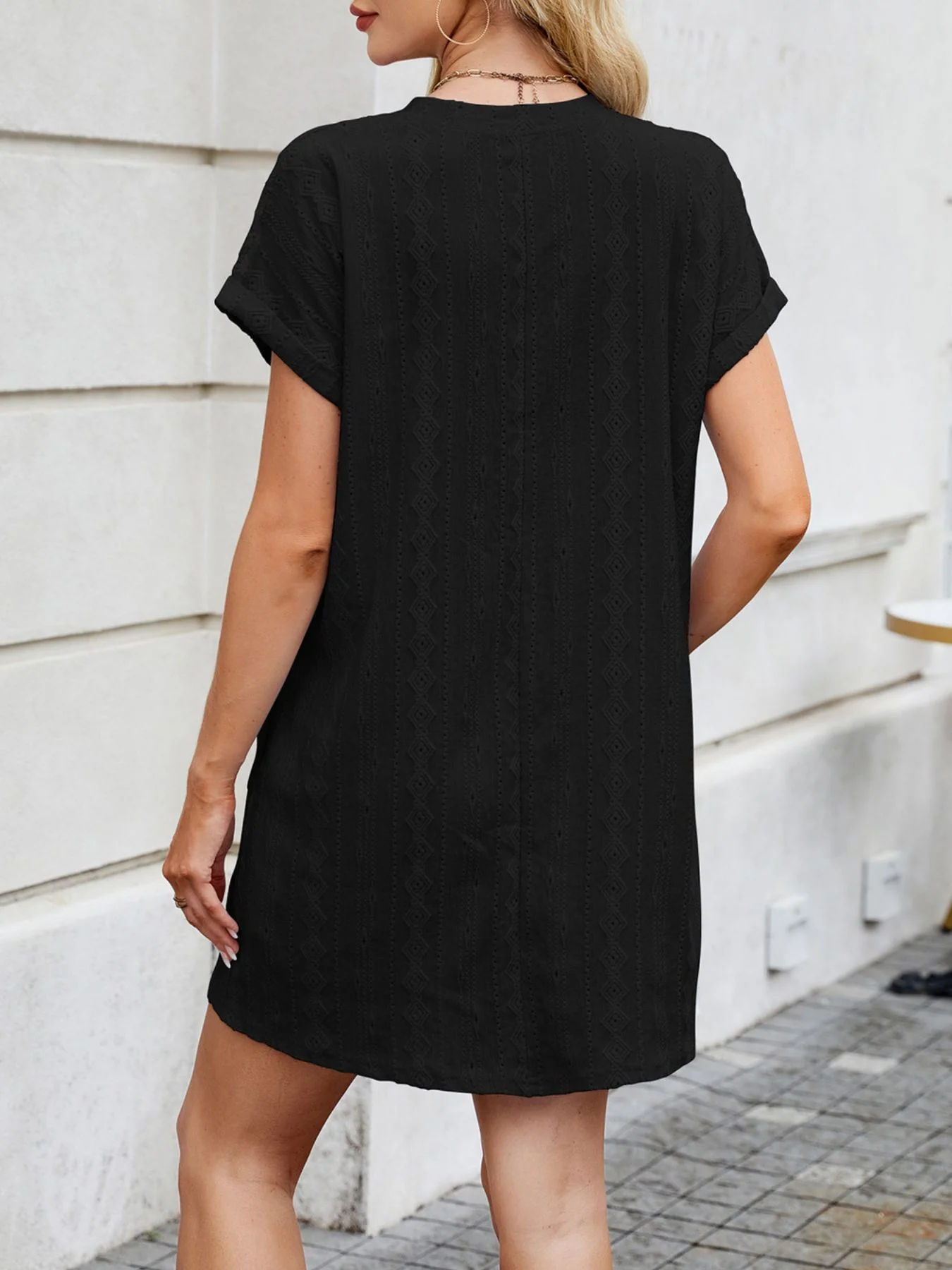 Eyelet Round Neck Casual Mini Dress - Image 28