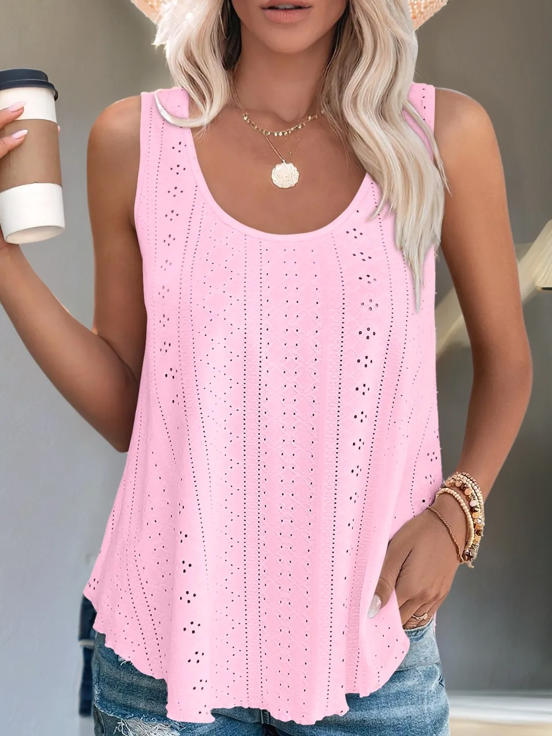 Eyelet Scoop Neck Tank - Image 2