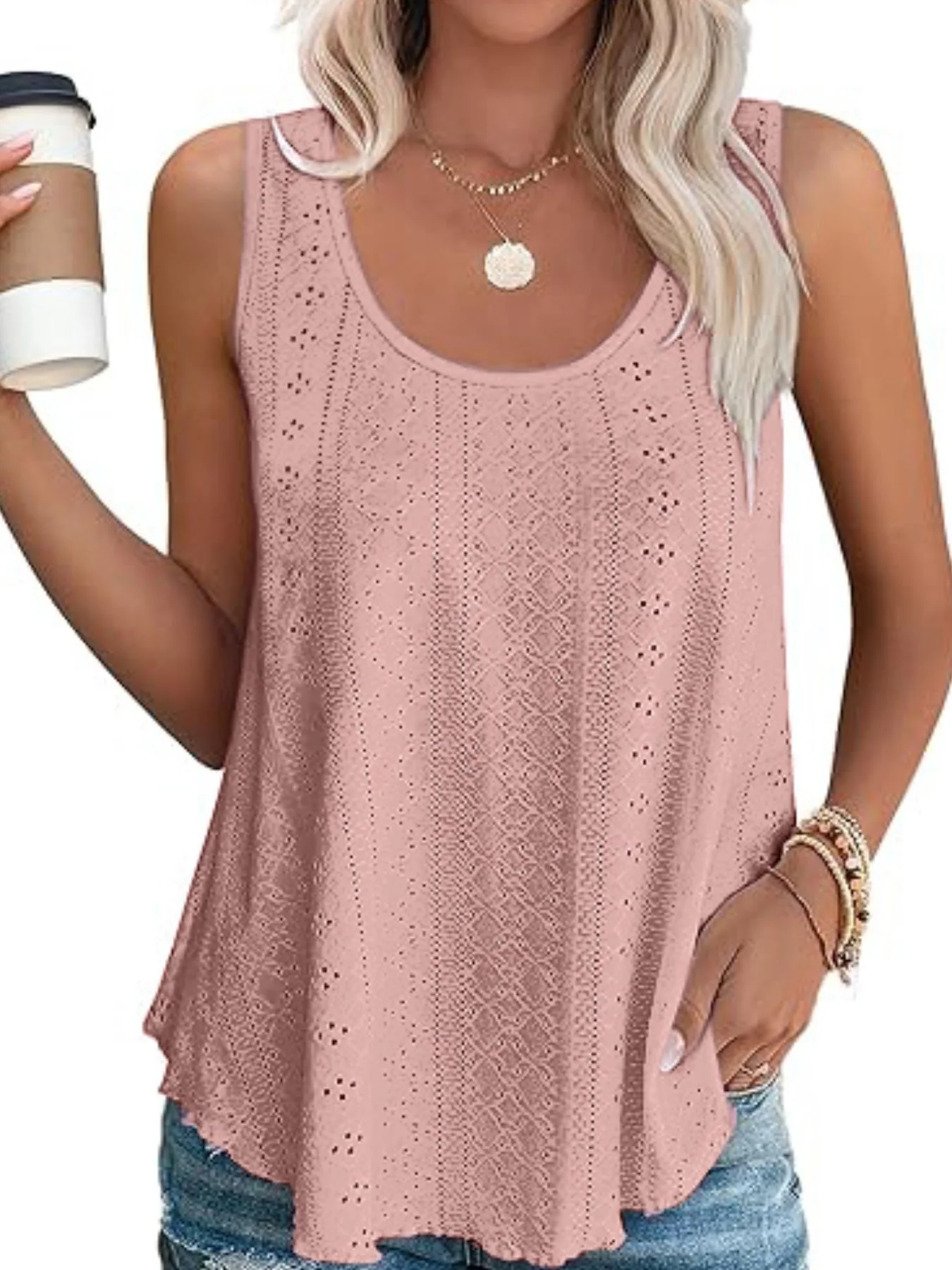 Eyelet Scoop Neck Tank - Image 20