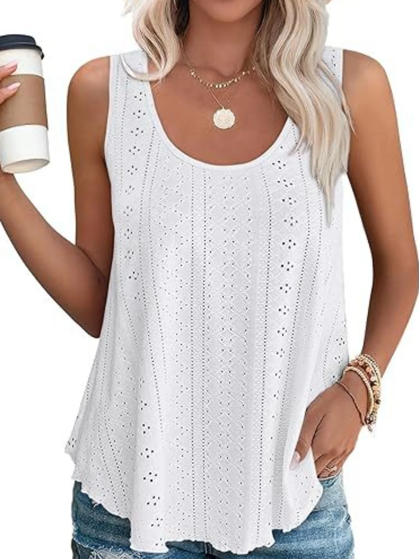 Eyelet Scoop Neck Tank - Image 32
