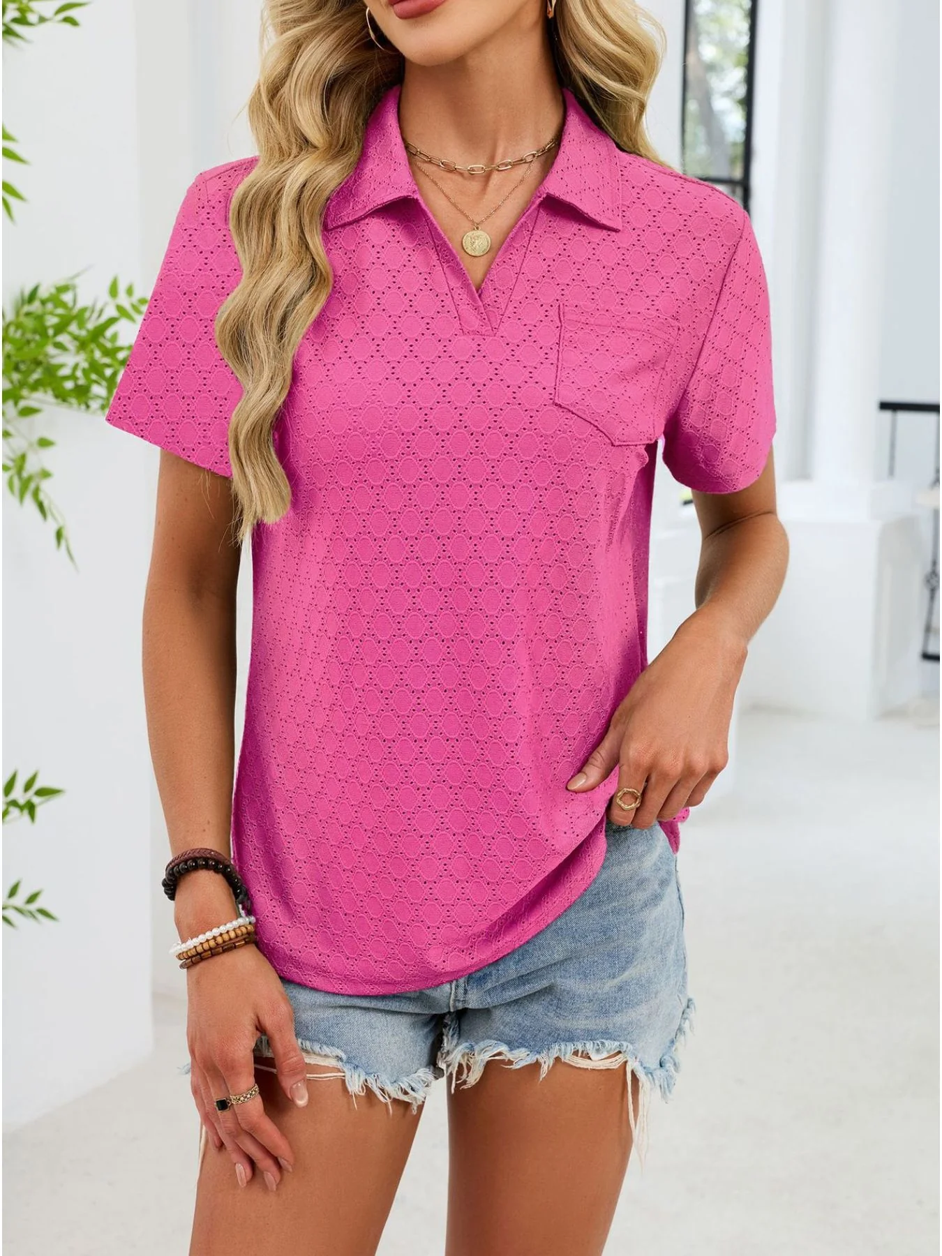 Eyelet Short Sleeve Blouse - Image 10