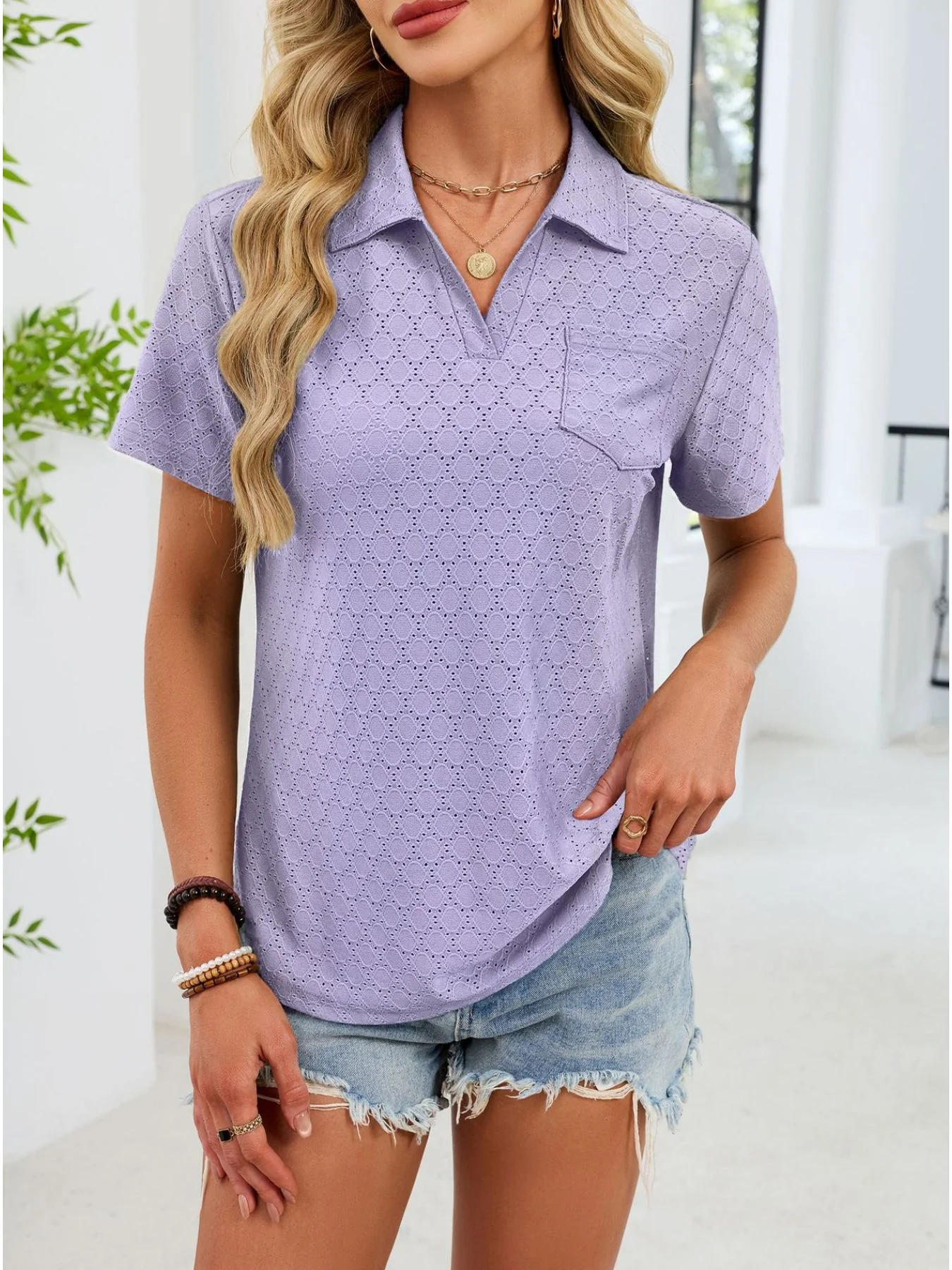 Eyelet Short Sleeve Blouse - Image 20
