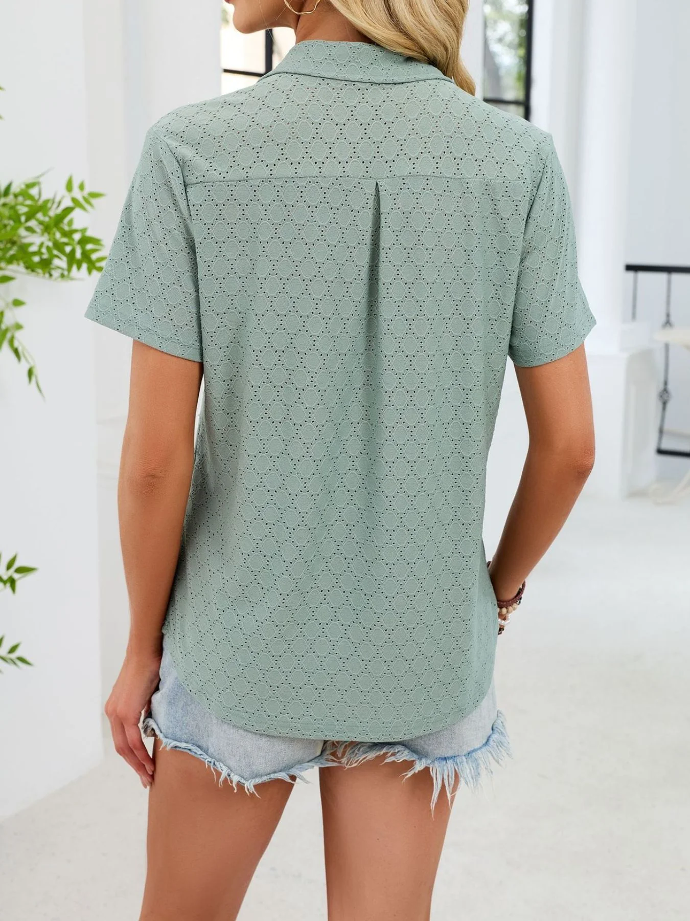 Eyelet Short Sleeve Blouse - Image 26