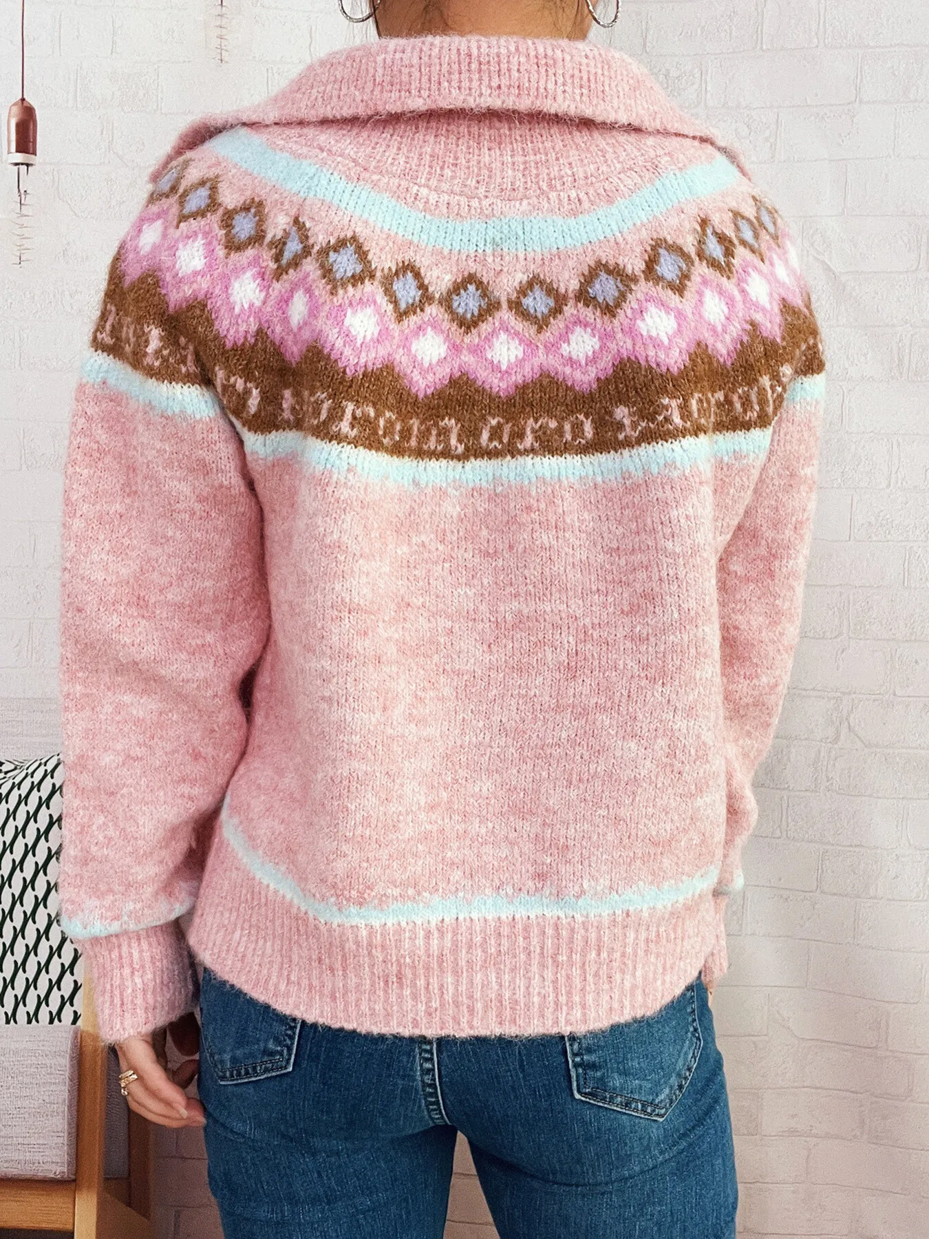 Fair Isle Pattern Zip-Up Cardigan - Image 5