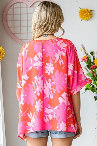 First Love Slit Printed Round Neck Half Sleeve Blouse - Image 2