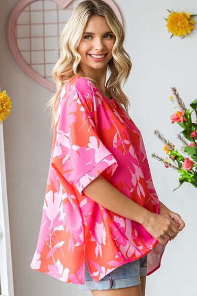 First Love Slit Printed Round Neck Half Sleeve Blouse - Image 4