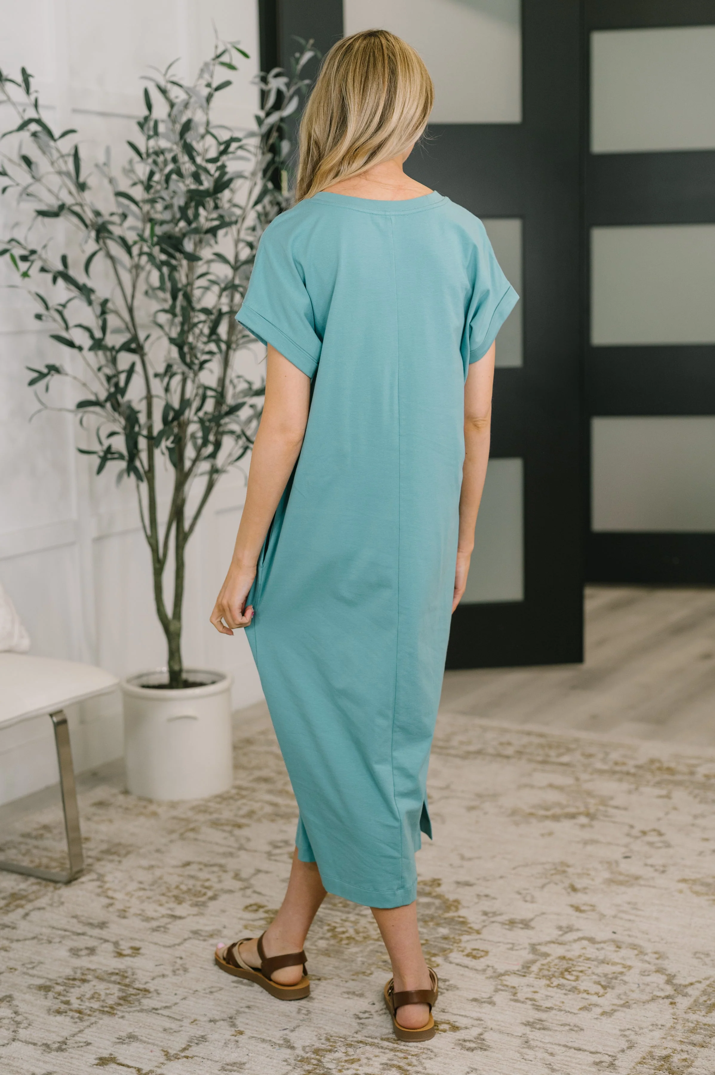 Fix You Right Up Short Sleeve Midi Dress in Dusty Teal - Image 4