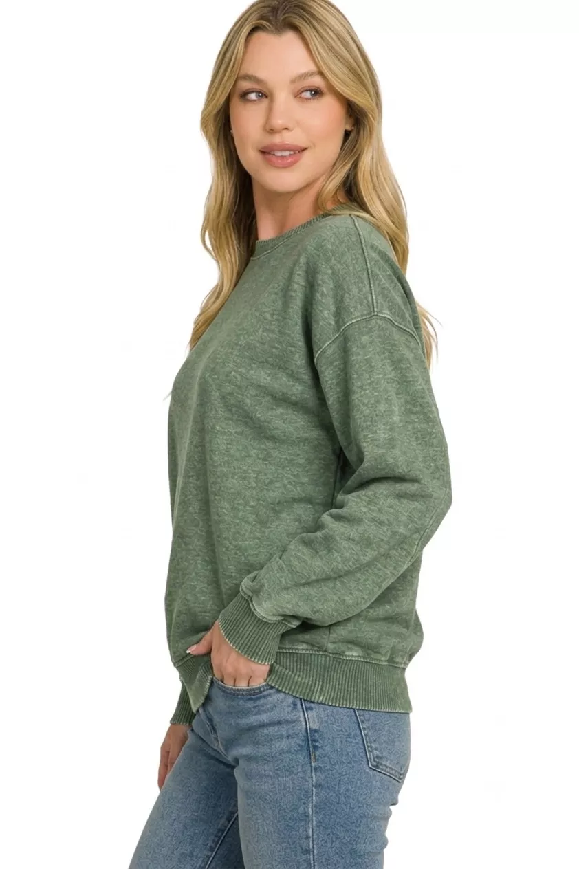 Fleece Acid Enzyme Washed Round Neck Sweatshirts - Image 3