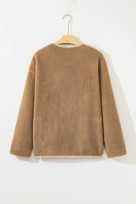 Fleece Corduroy Patchwork Button Up Jacket - Image 12