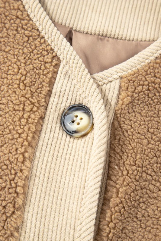 Fleece Corduroy Patchwork Button Up Jacket - Image 13