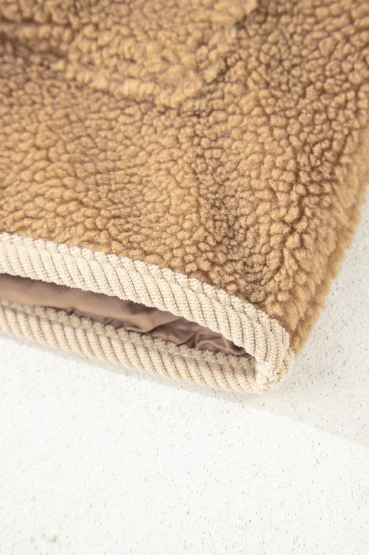 Fleece Corduroy Patchwork Button Up Jacket - Image 14