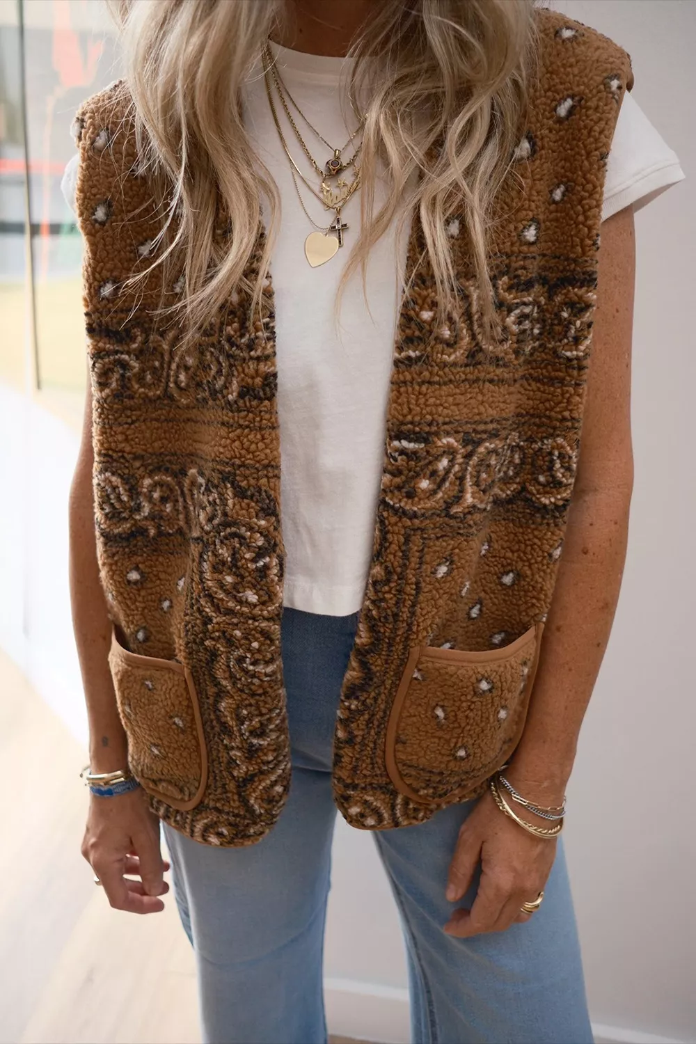Fleece Open Front Vest Coat - Image 3
