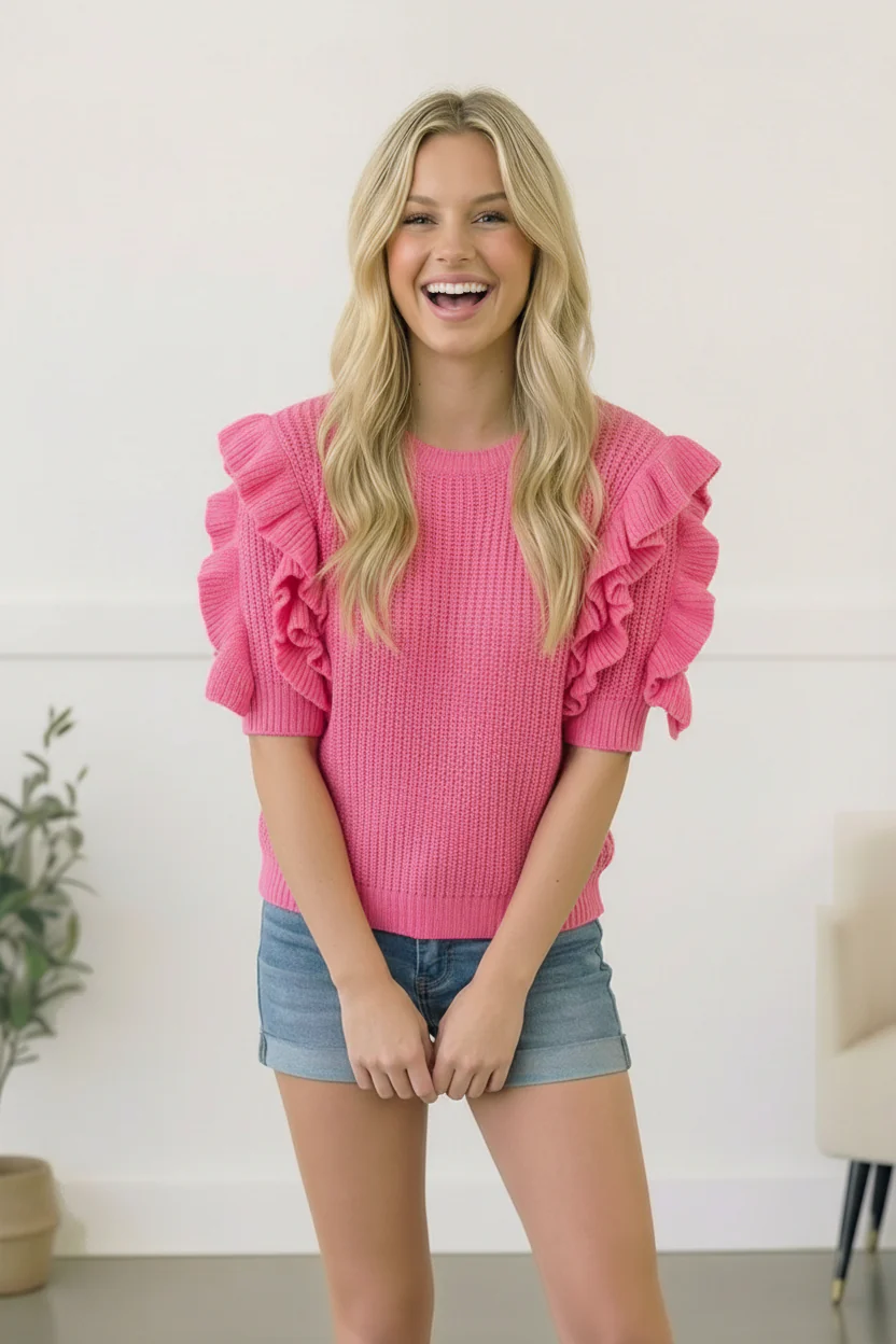 Flirty Flutter Sleeve Knit Top - Image 2