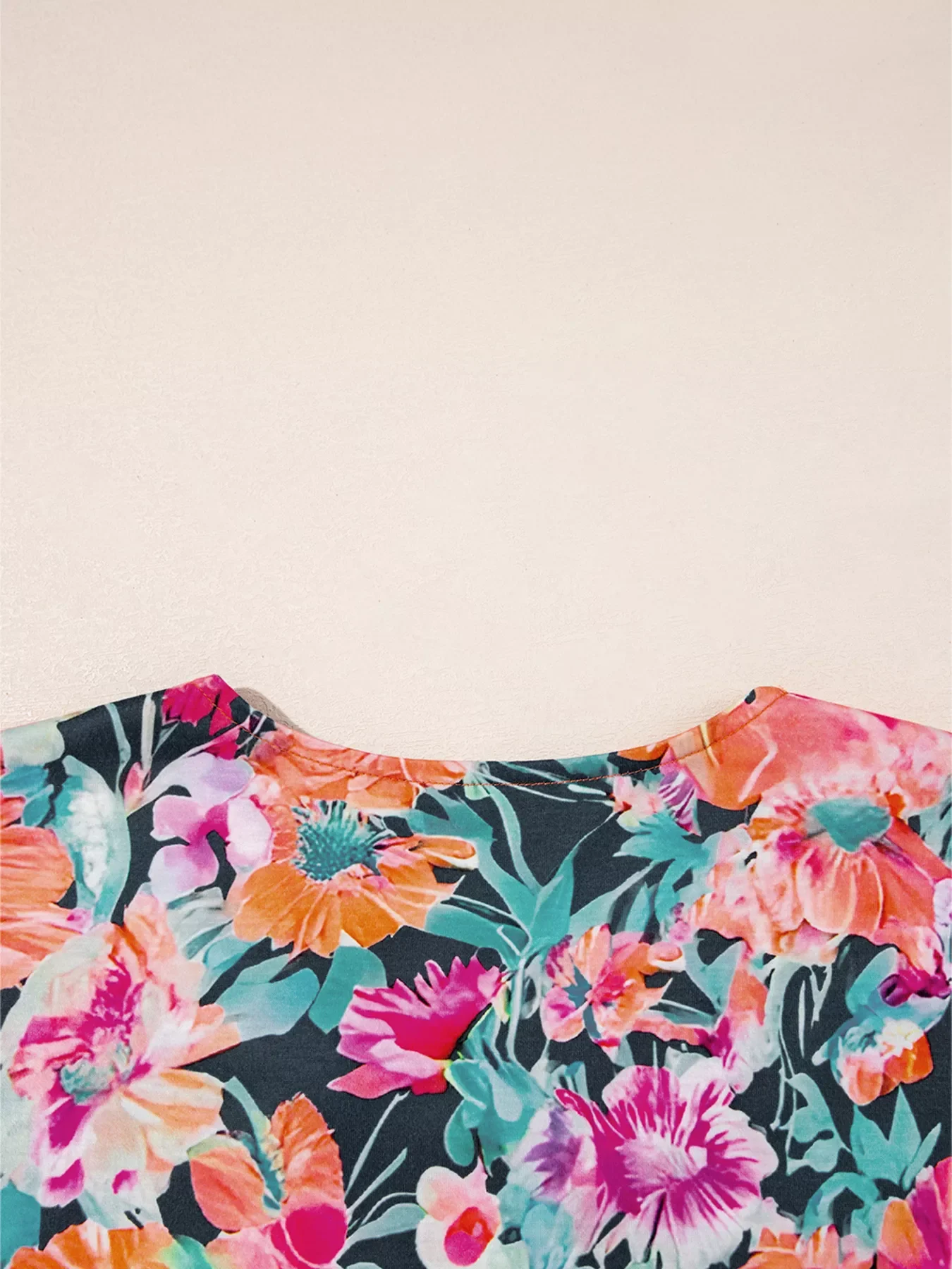 Floral 3/4 Flare Sleeve Tied Neck Blouse - Image 5