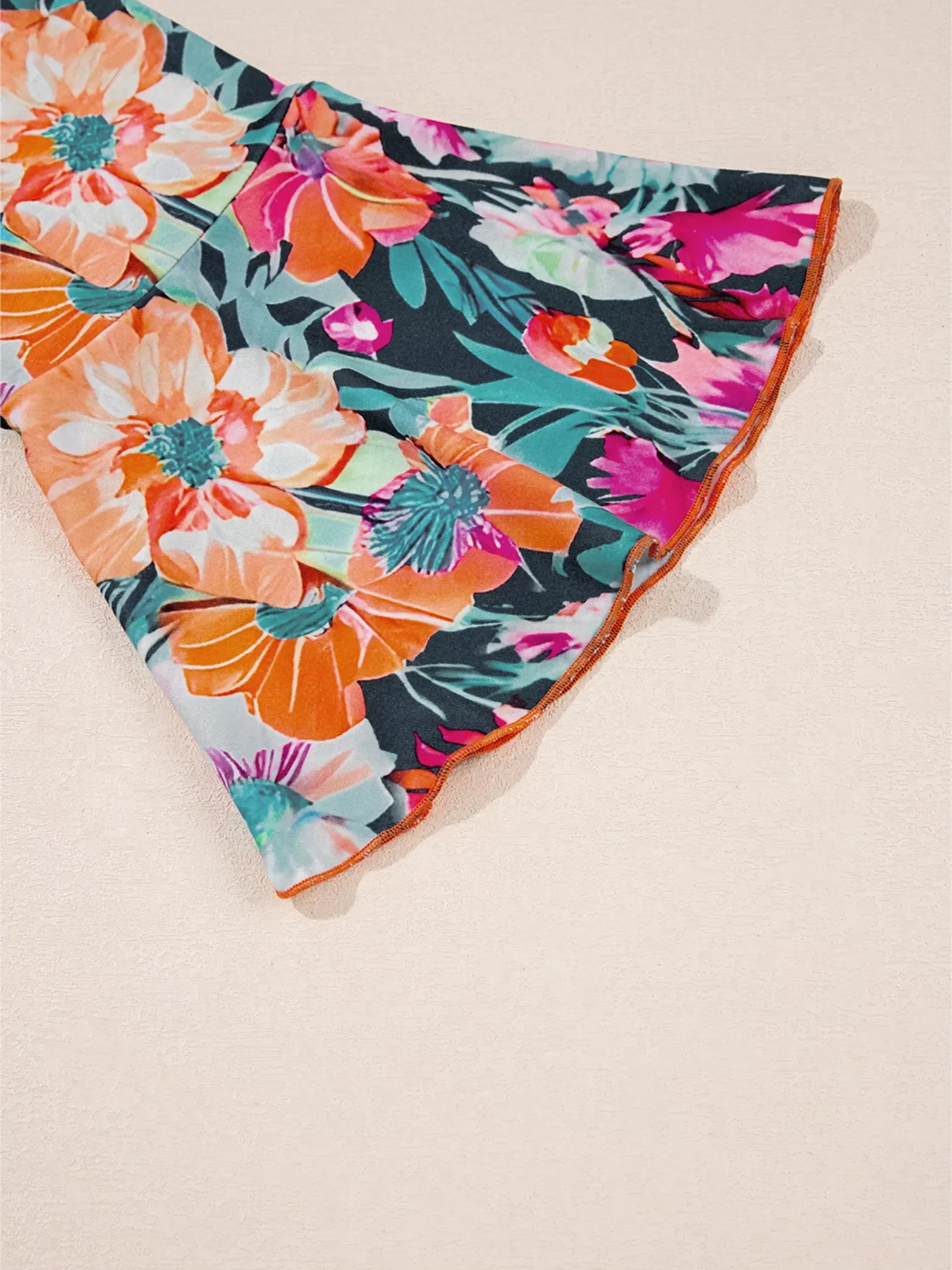 Floral 3/4 Flare Sleeve Tied Neck Blouse - Image 7