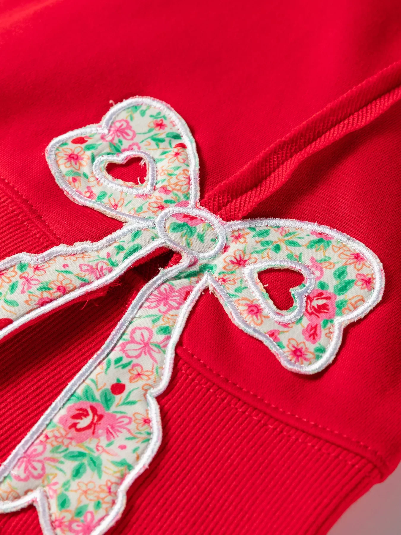 Floral Bow Patched Exposed Seam Patchwork Slit Baggy Sweatshirt - Image 10
