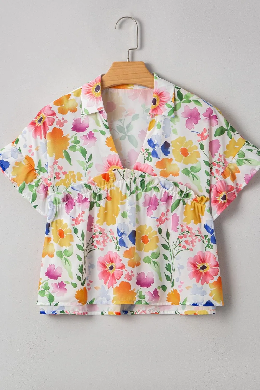 Floral Boxy Fit Ruffled Short Sleeve Blouse - Image 4
