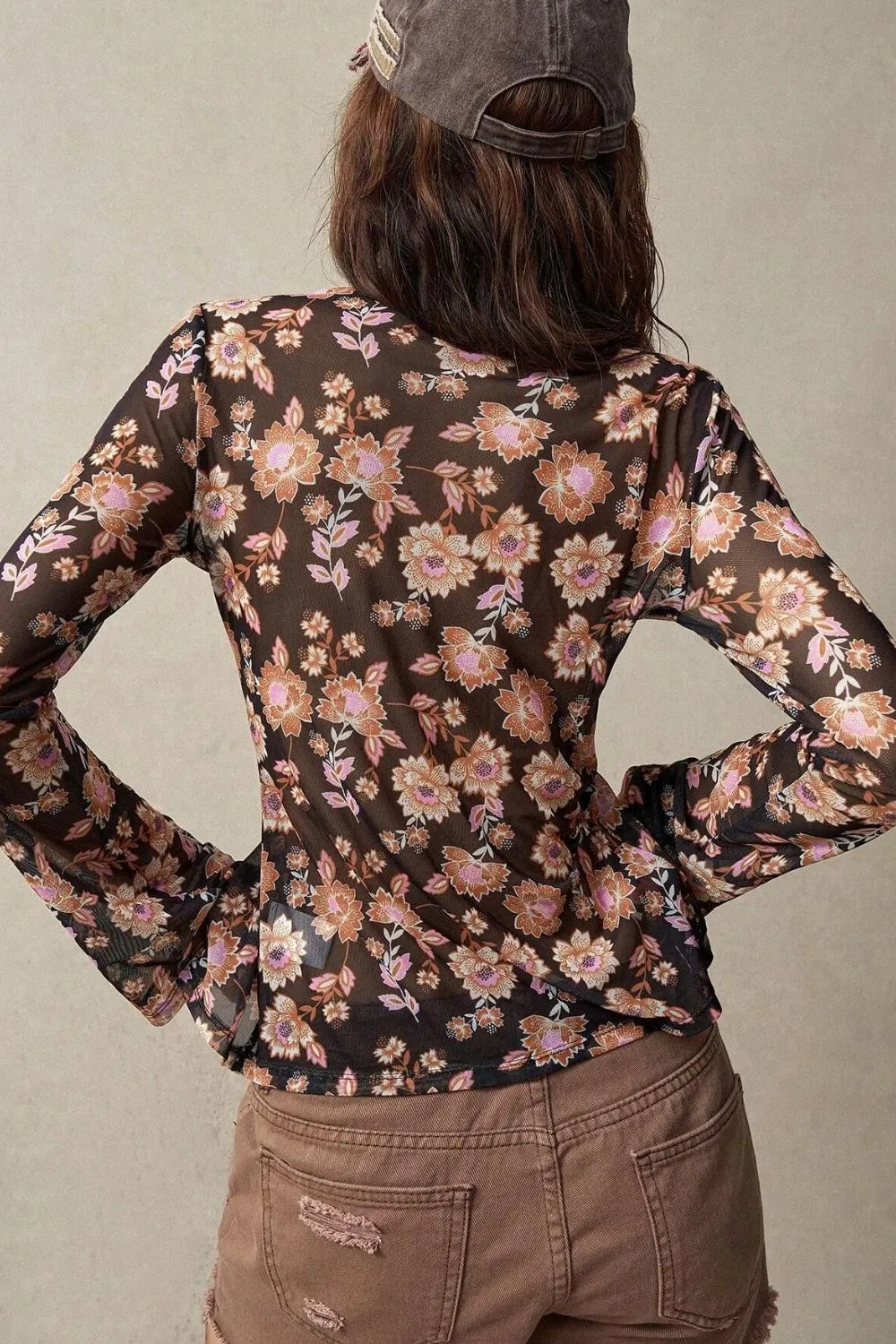 Floral  Button-Front Shirt with Bell Sleeves - Image 3