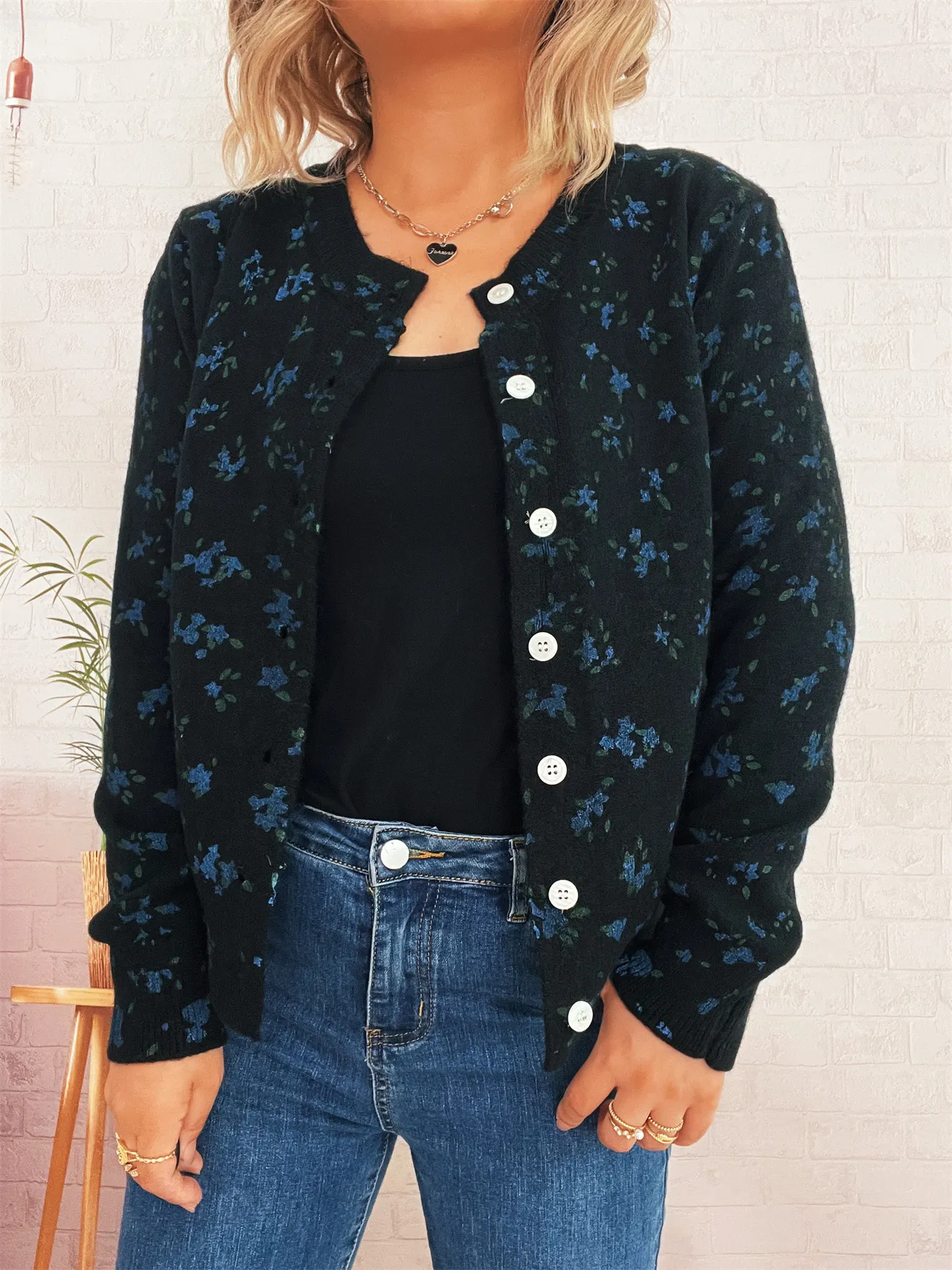 Floral Button-Up Long Sleeve Cardigan - Image 12