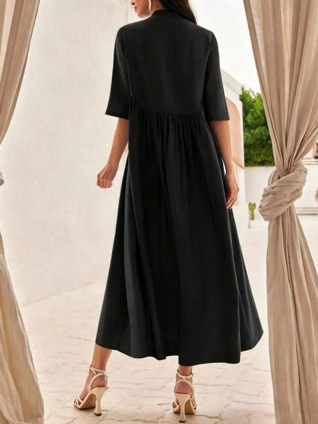 Floral Embroidered Casual Midi Dress - Image 4