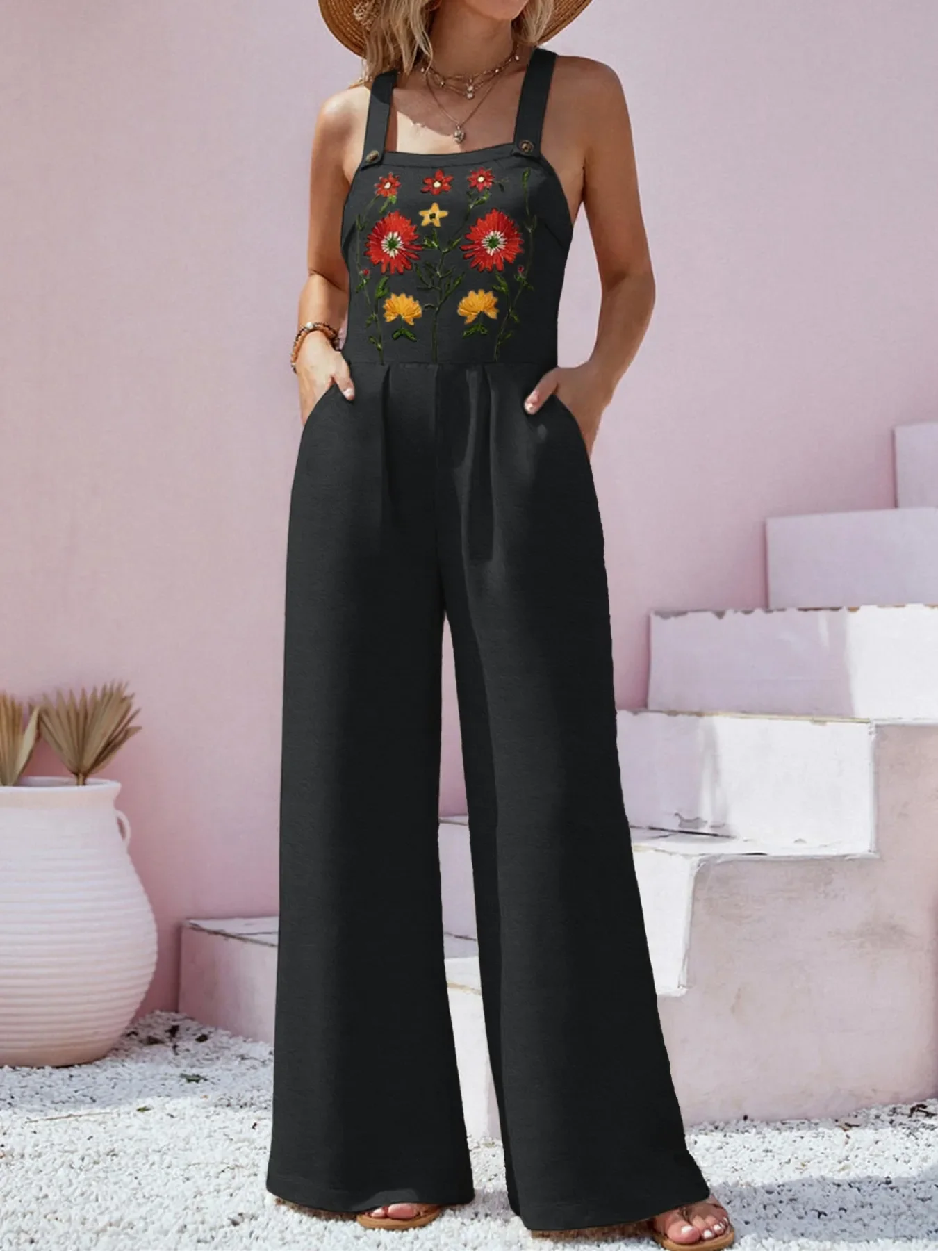 Floral Embroidered Wide Leg Jumpsuit - Image 16