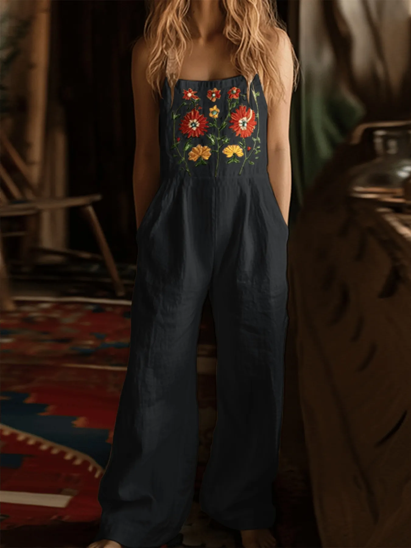 Floral Embroidered Wide Leg Jumpsuit - Image 18