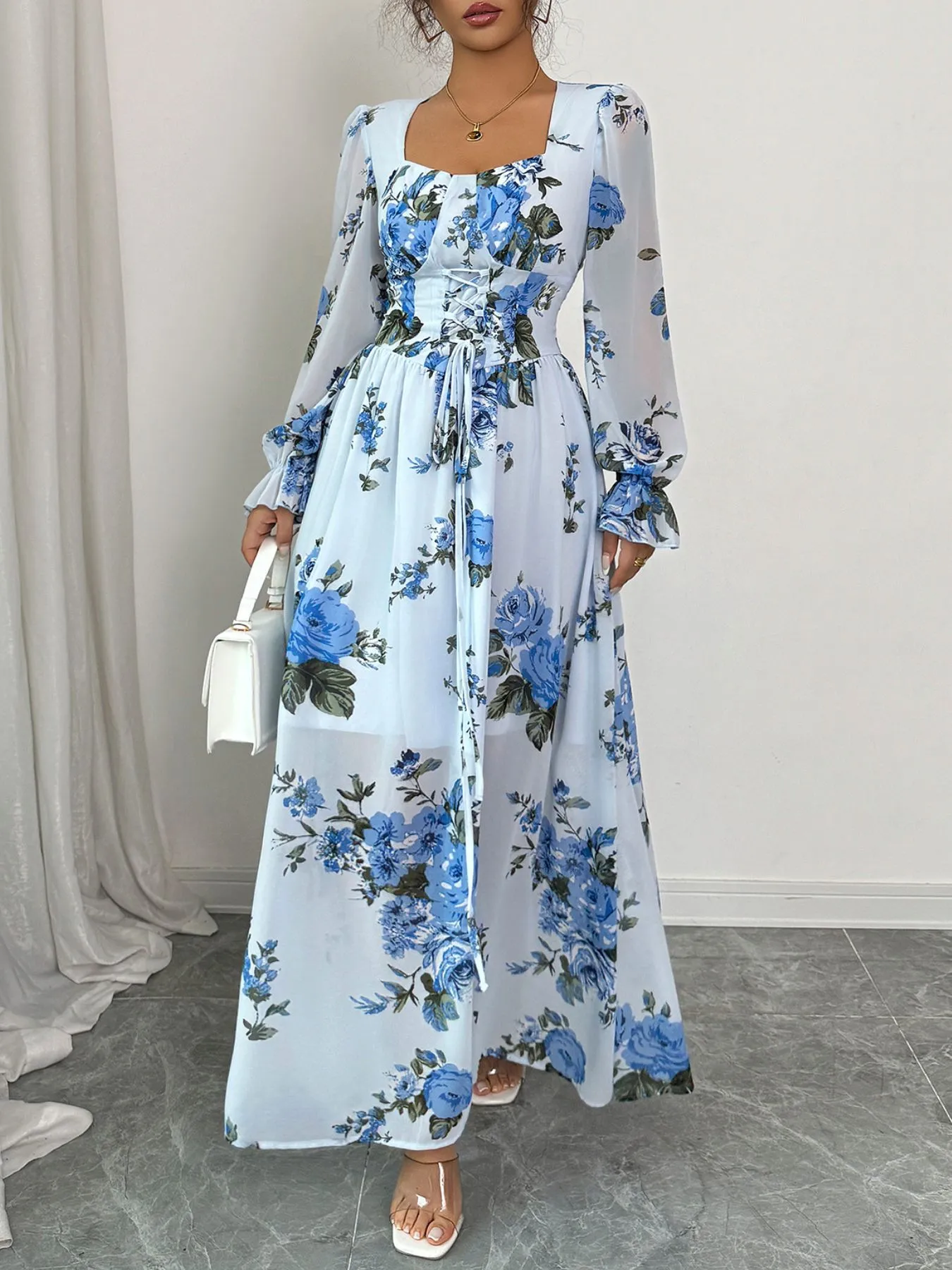 Floral Flounce Sleeve Maxi Dress - Image 2