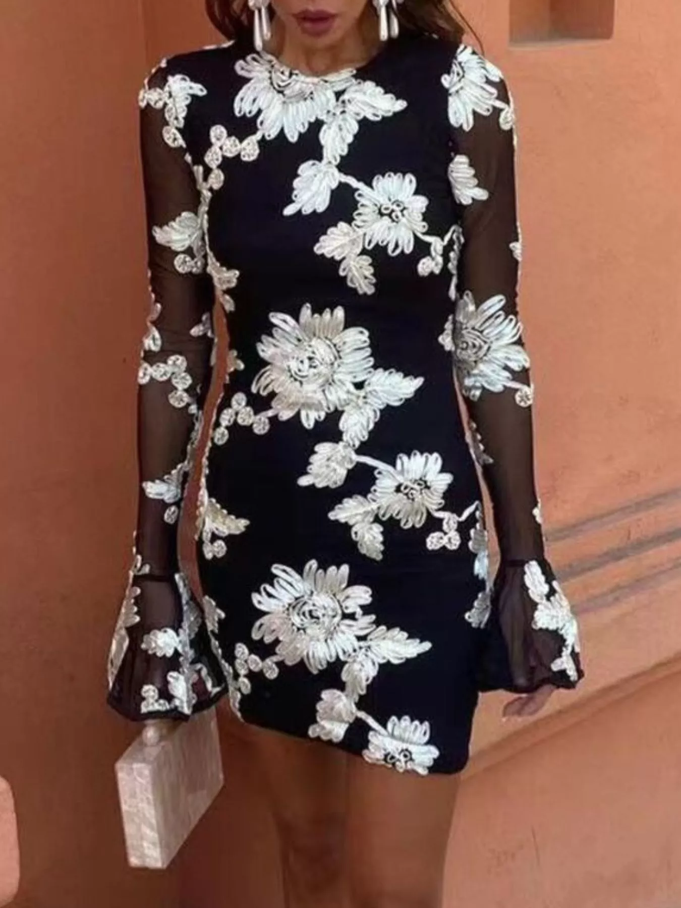 Floral Flounce Sleeve Mini Dress - Image 4