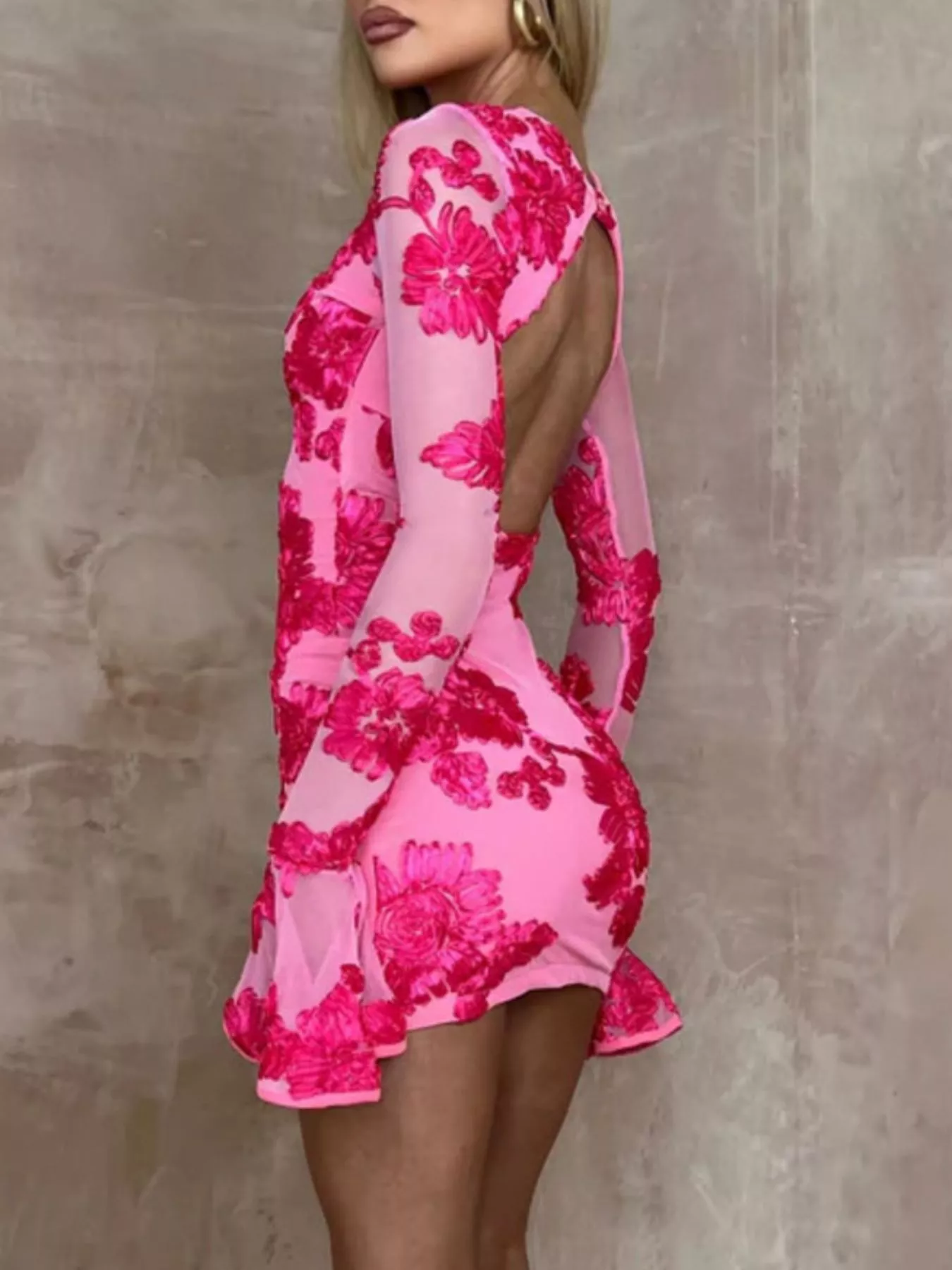 Floral Flounce Sleeve Mini Dress - Image 9