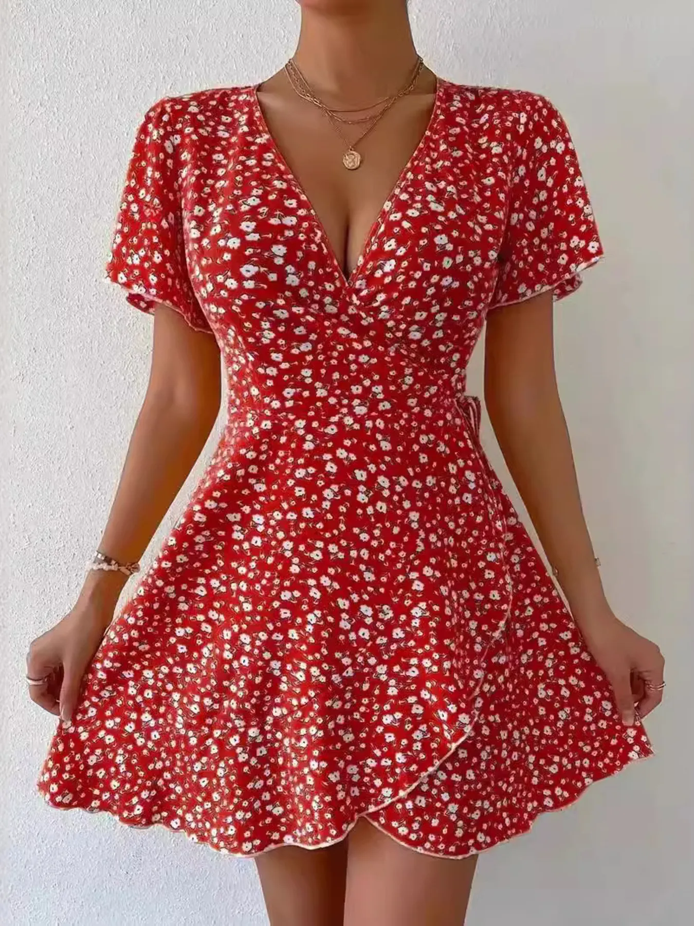 Floral Flutter Sleeve Wrap Mini Dress - Image 19
