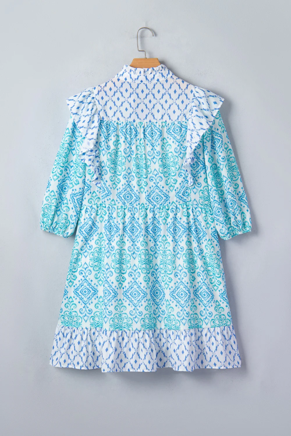 Floral Geometric Patchwork Ruffle Detail Puff Sleeve Mini Dress - Image 5