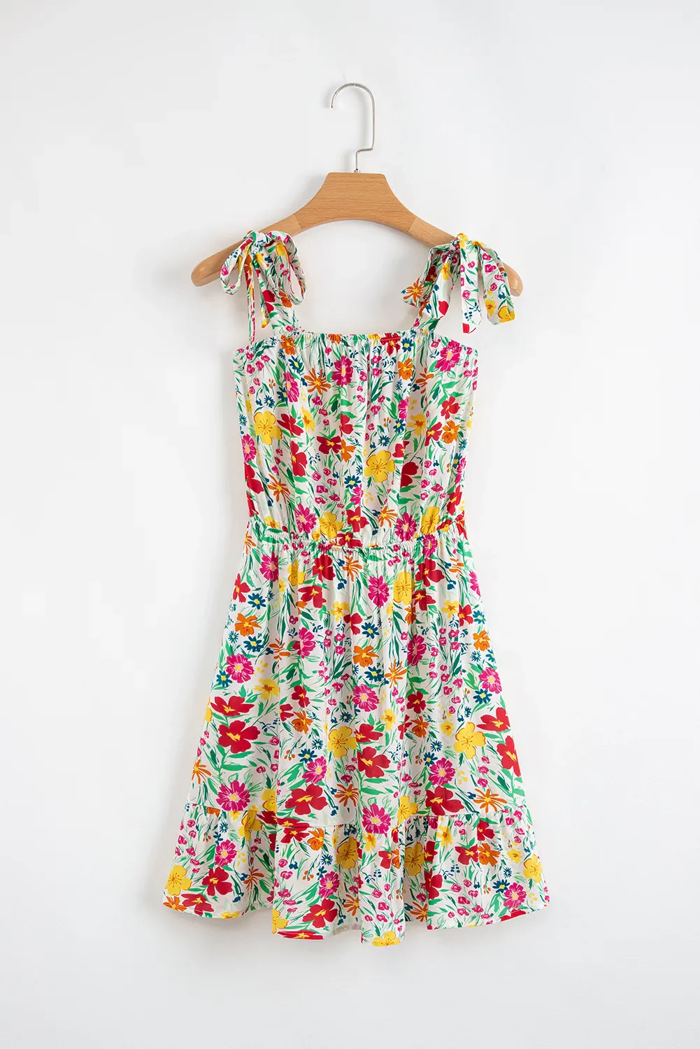 Floral Knotted Straps Cinched Waist Ruffle Hem Mini Dress - Image 6