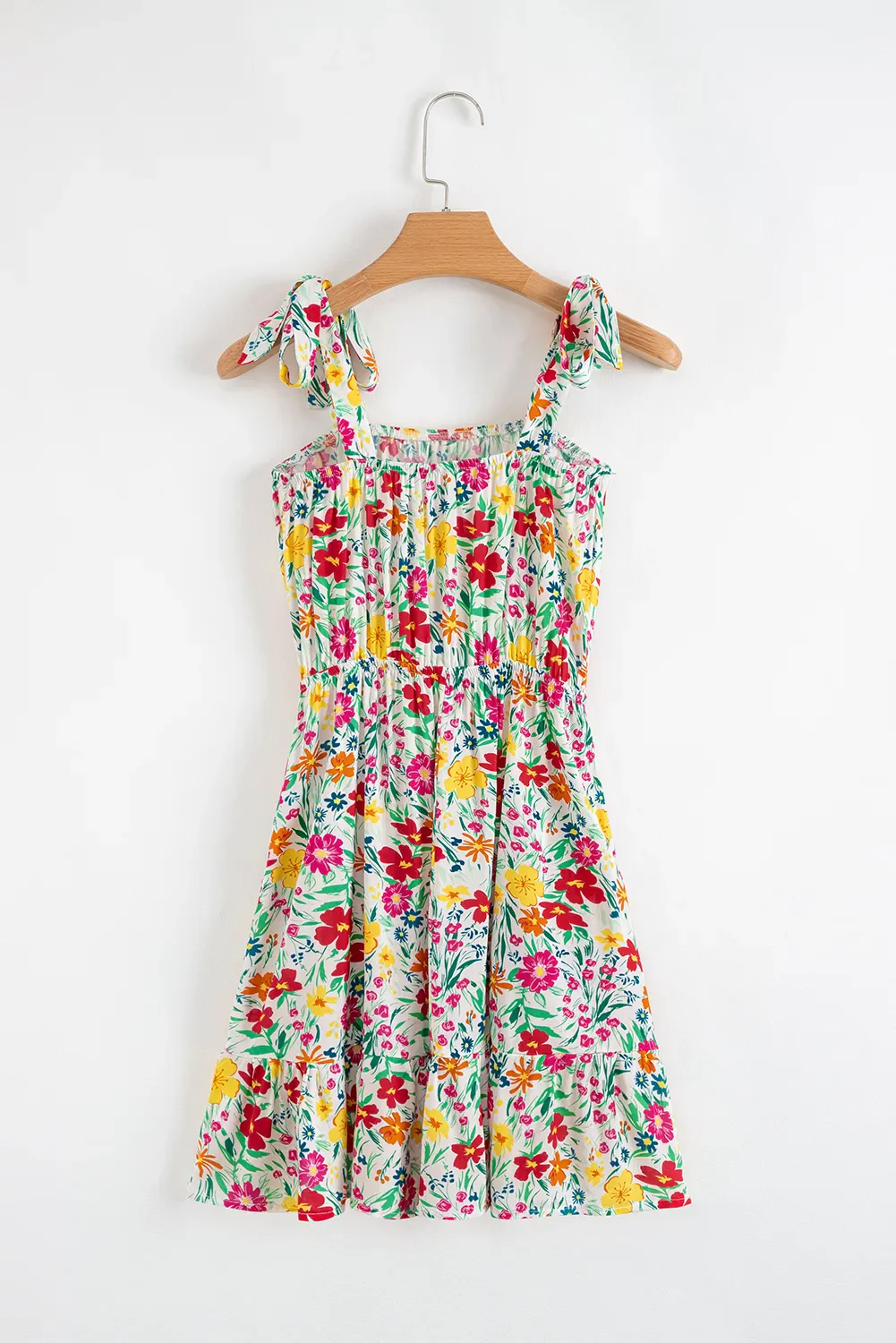 Floral Knotted Straps Cinched Waist Ruffle Hem Mini Dress - Image 7