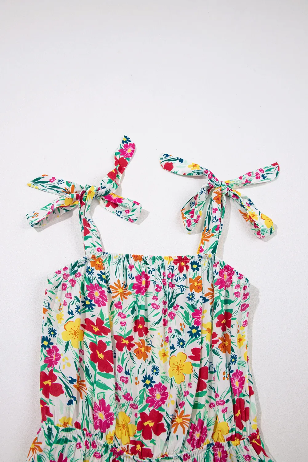 Floral Knotted Straps Cinched Waist Ruffle Hem Mini Dress - Image 8