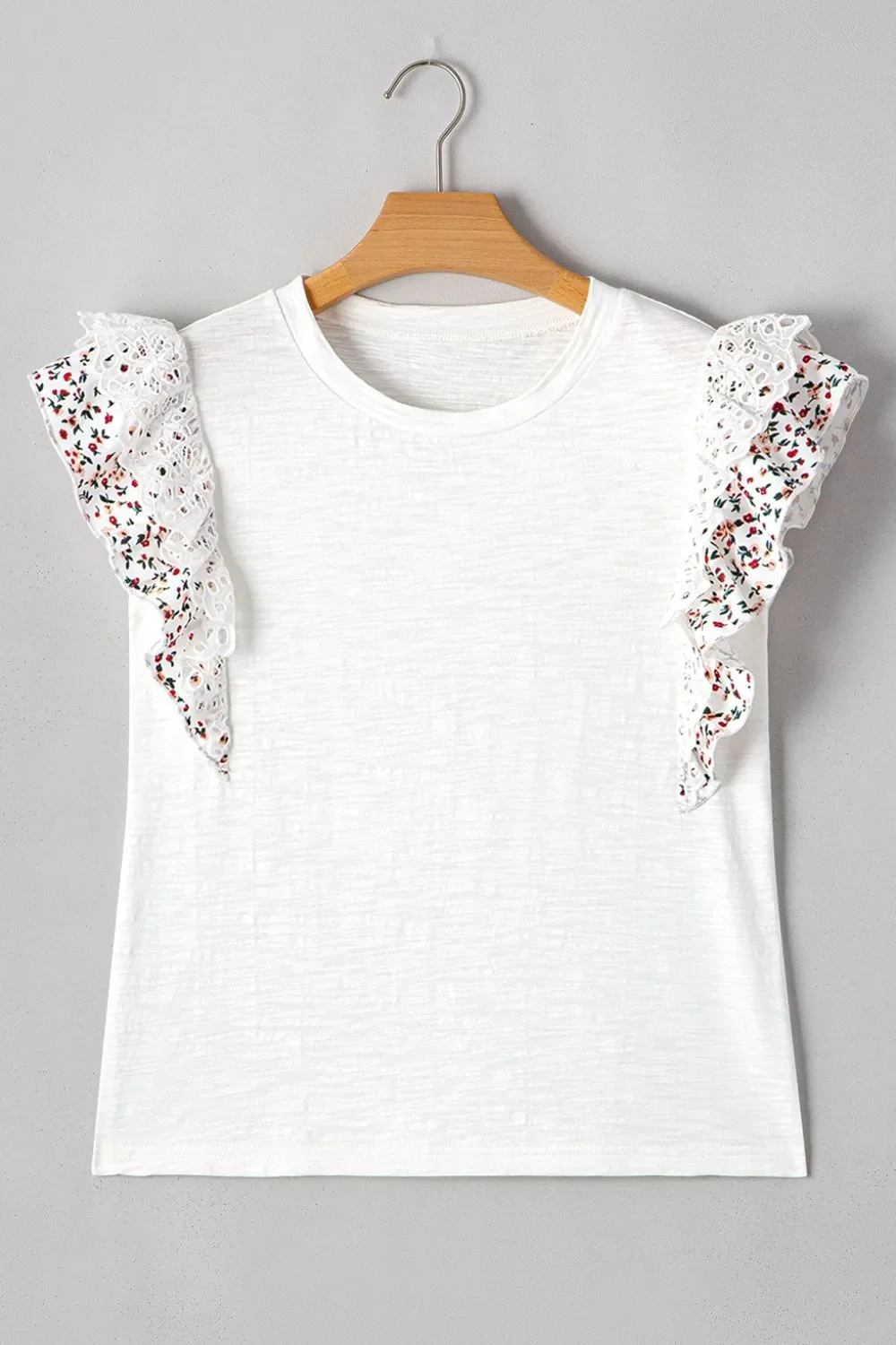 Floral Lace Eyelet Patched Butterfly Sleeve Blouse - Image 6
