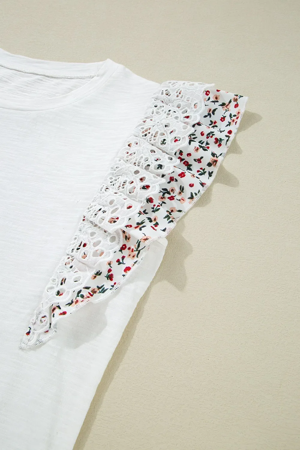 Floral Lace Eyelet Patched Butterfly Sleeve Blouse - Image 8