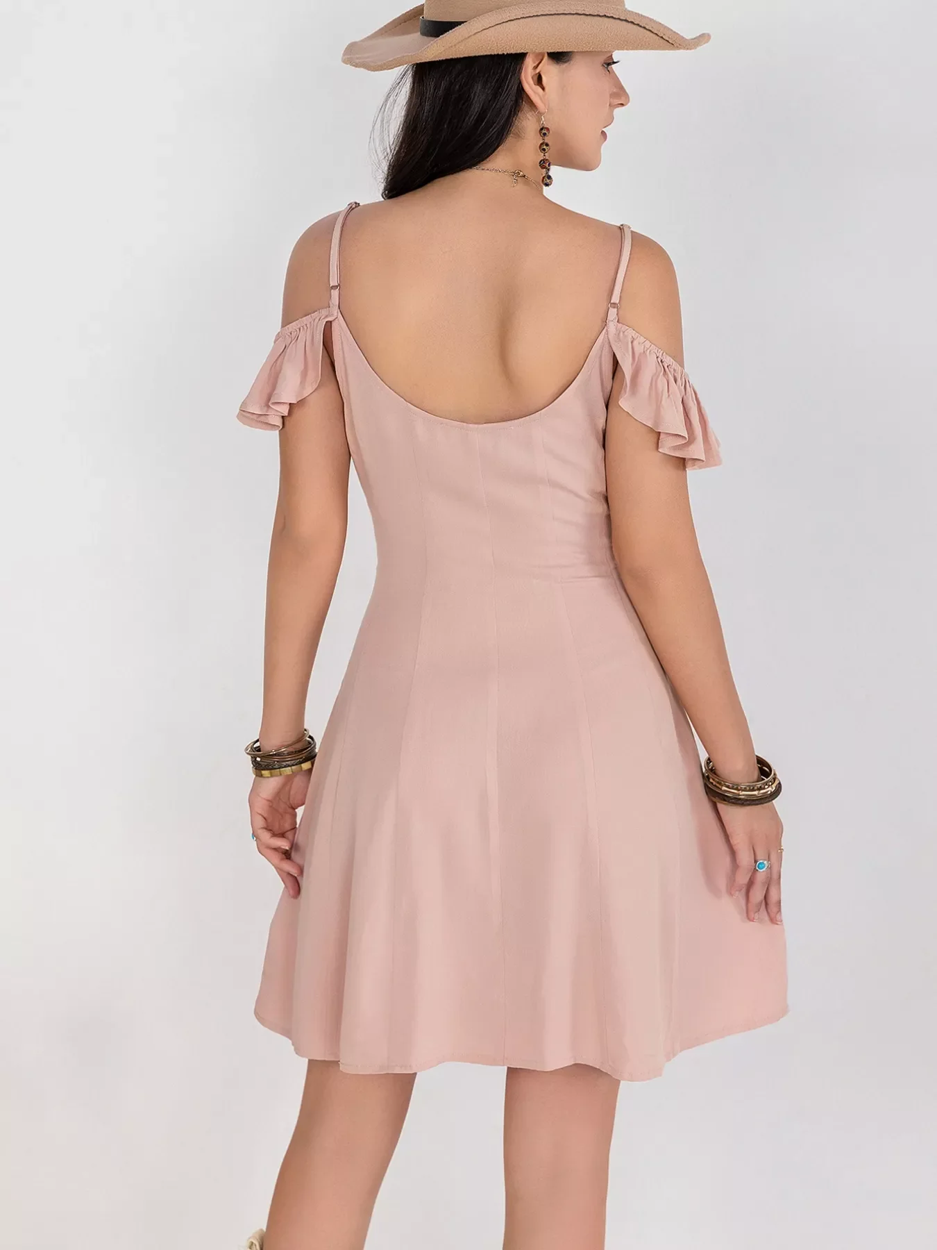 Floral Lace Trim Cold Shoulder A-Line Dress - Image 4