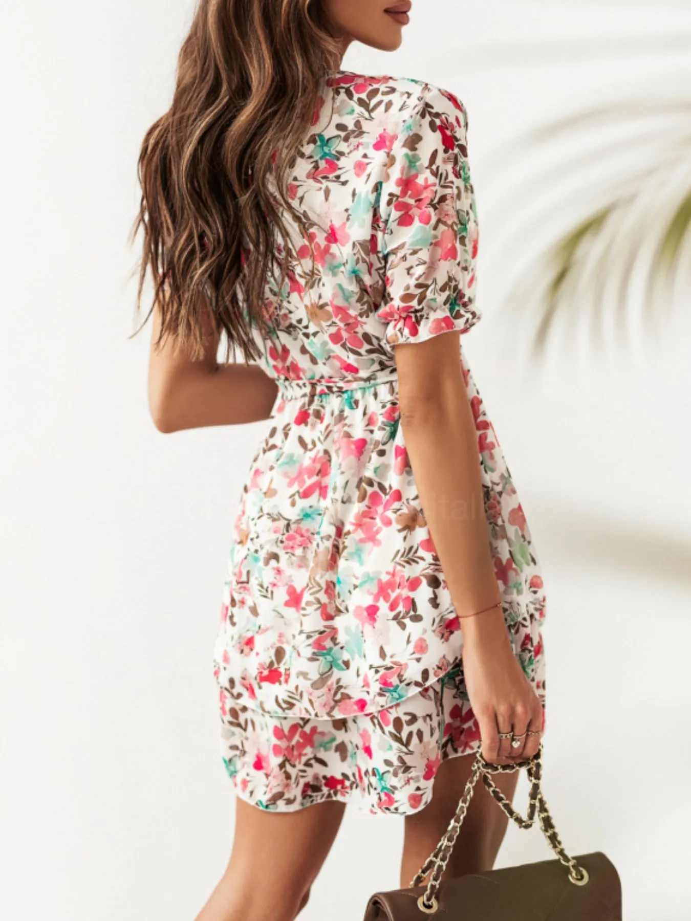 Floral Layered Mini Dress with Ruffle Hem - Image 3