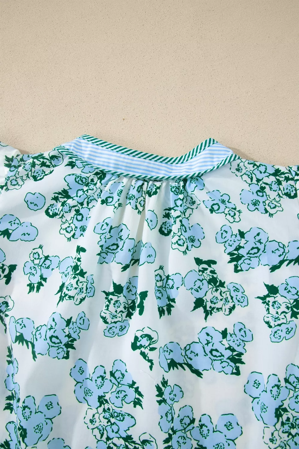 Floral Meets Stripes V Neck Flutter Sleeve Blouse - Image 7