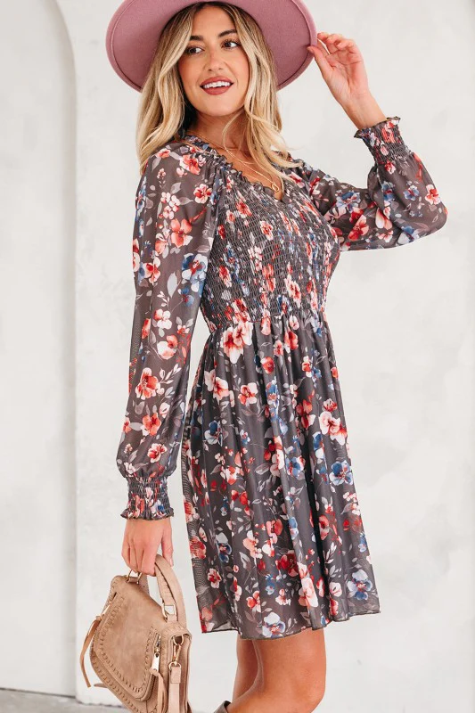 Floral Mesh Long Sleeve Mini Dress - Image 2