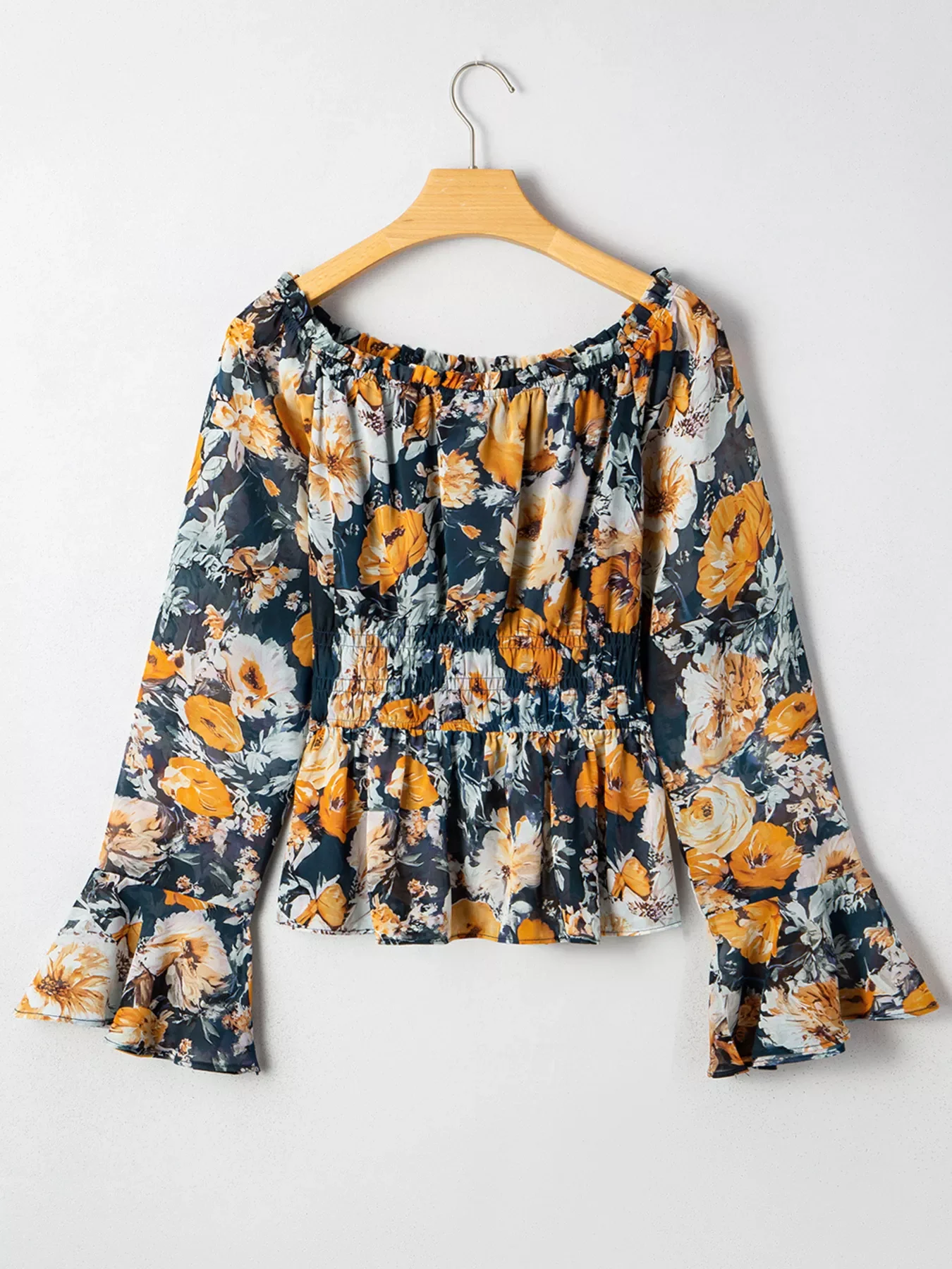 Floral Off Shoulder Bell Sleeve Smocked Peplum Top - Image 4