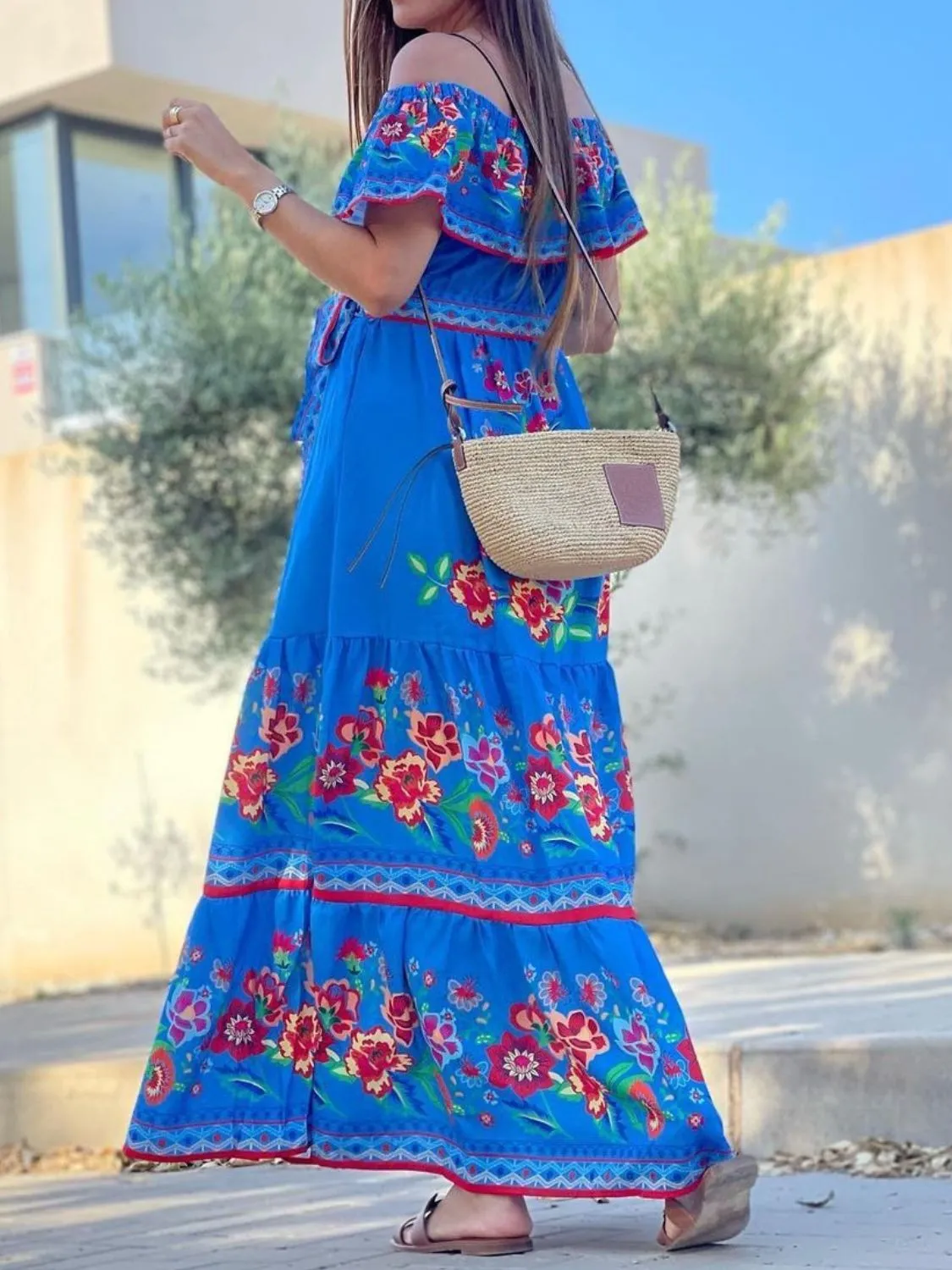 Floral Off Shoulder Ruffle Maxi Dress - Image 22