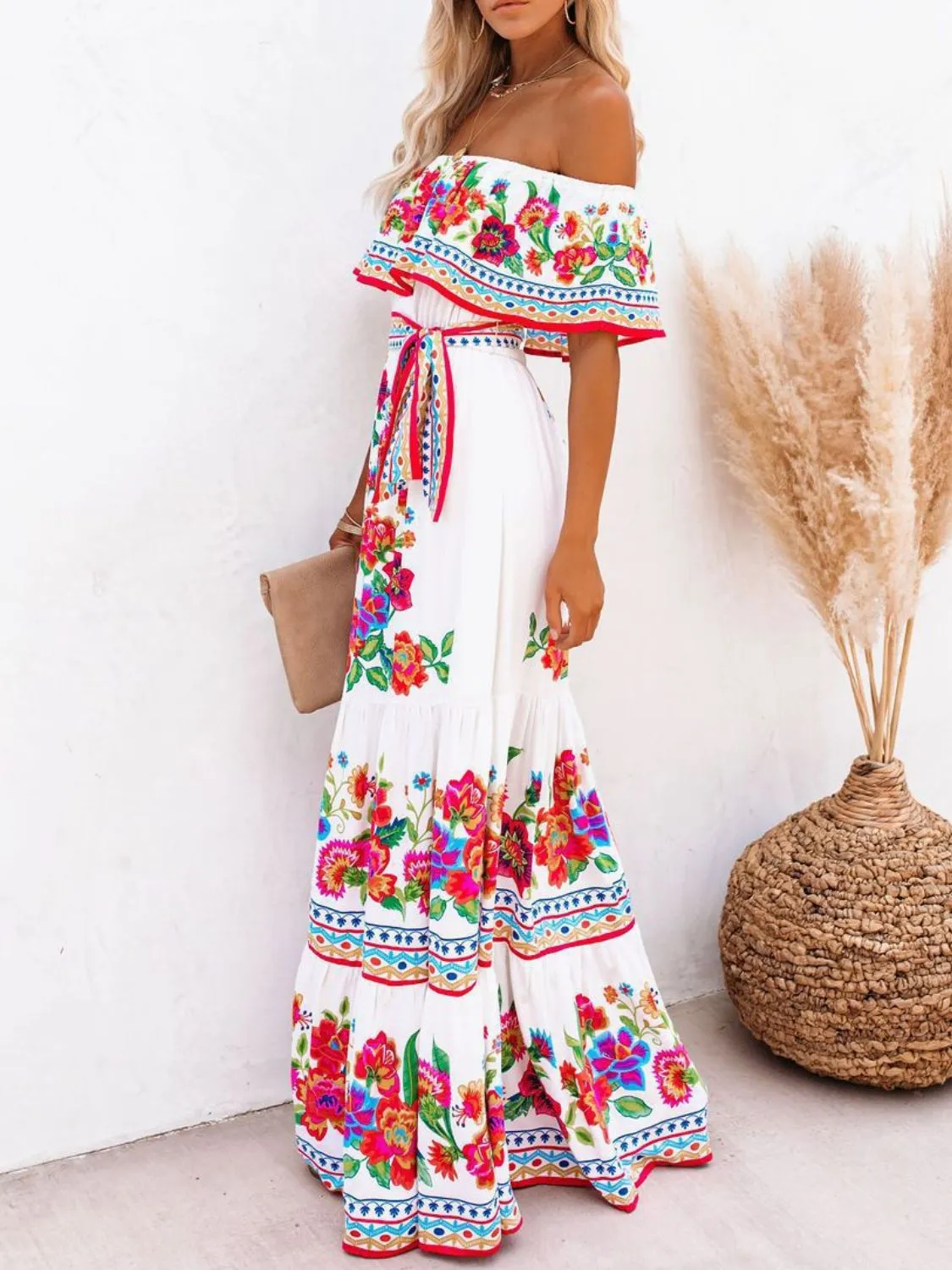 Floral Off Shoulder Ruffle Maxi Dress - Image 5
