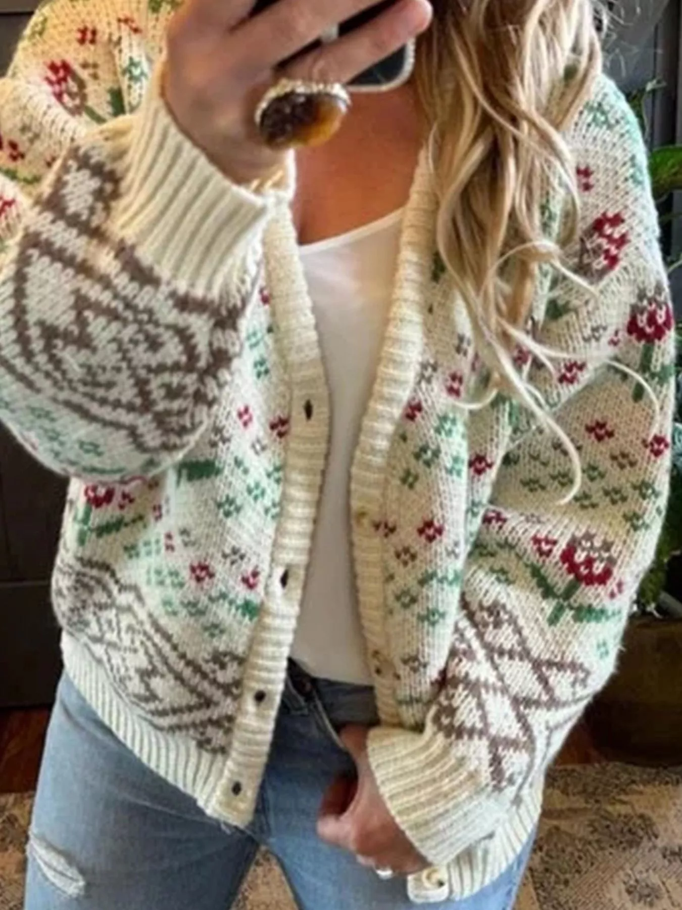 Floral Pattern Button-Up Cardigan - Image 3