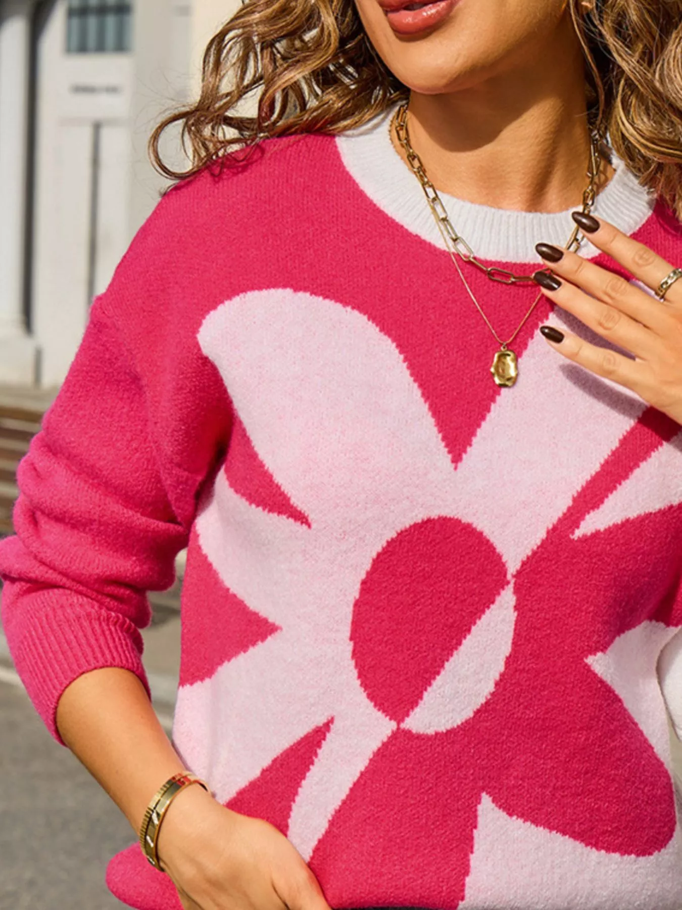 Floral Pattern Color Block Sweater - Image 10