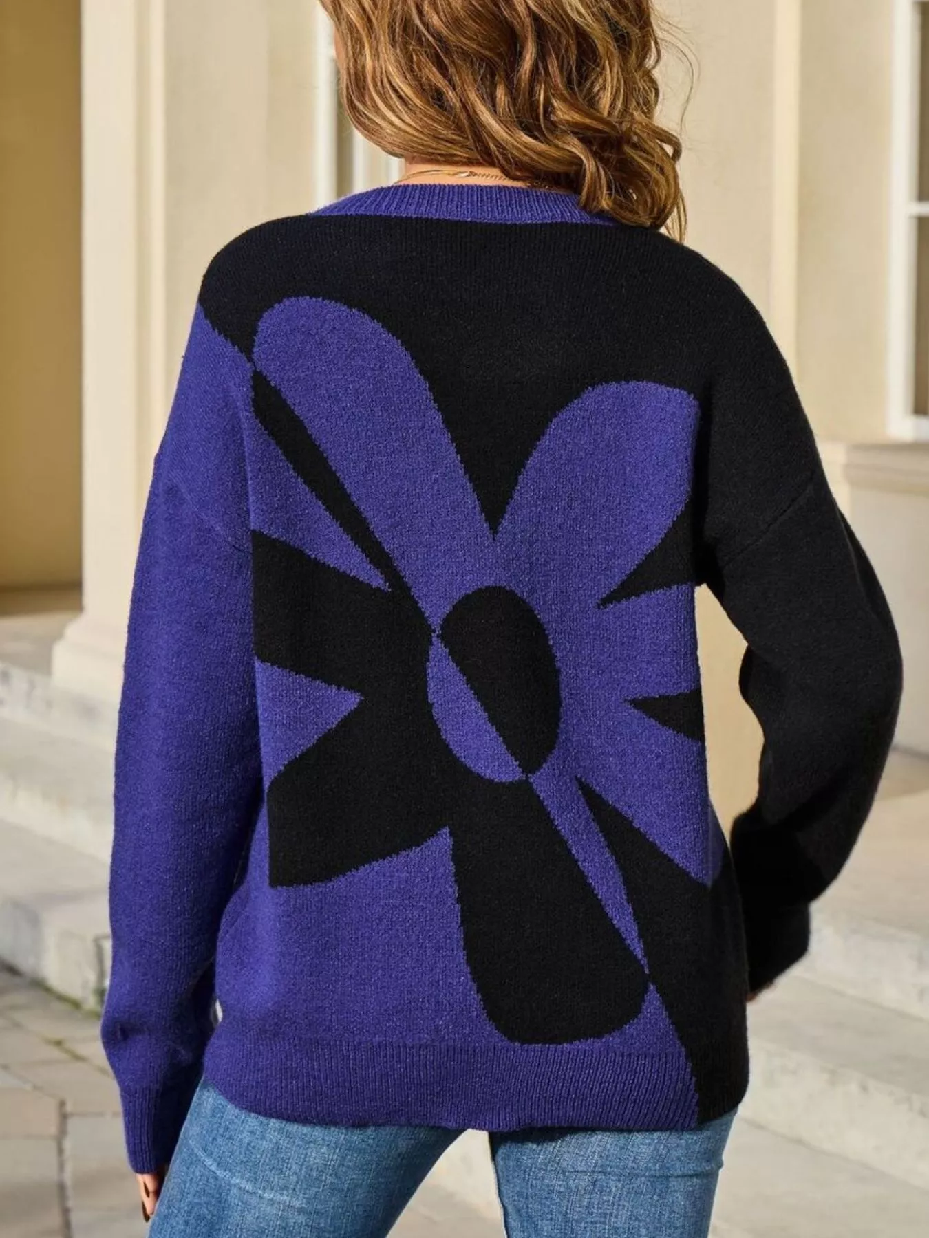 Floral Pattern Color Block Sweater - Image 8