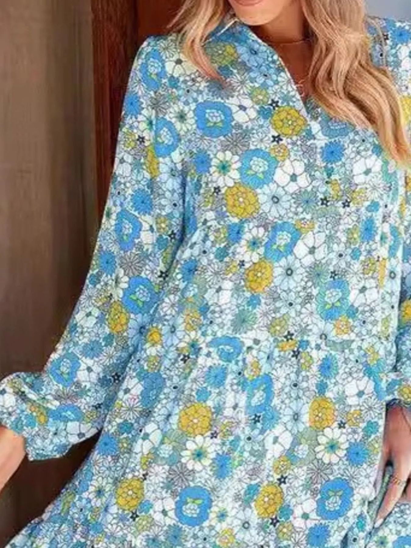 Floral Print Balloon Sleeve Midi Dress - Image 8